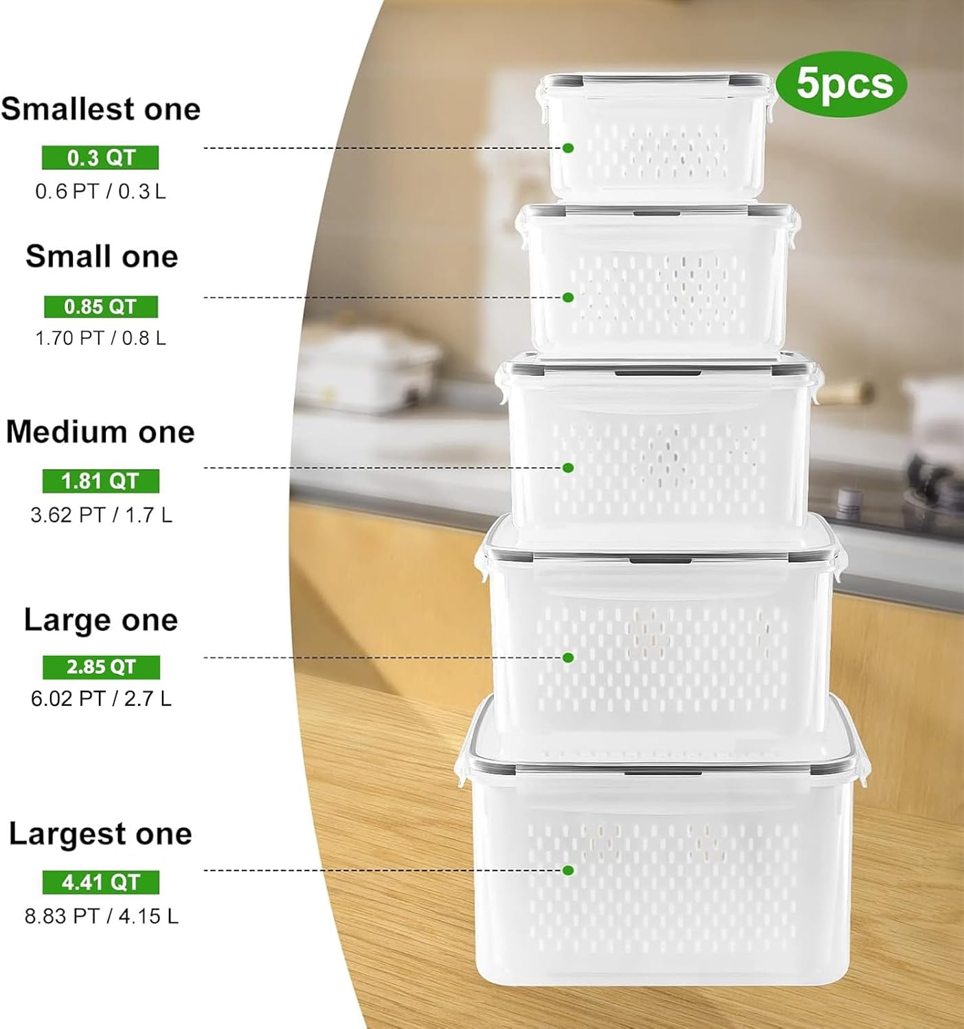 5 PCS Large Fruit Storage Containers for Refrigerator, Food Storage Containers