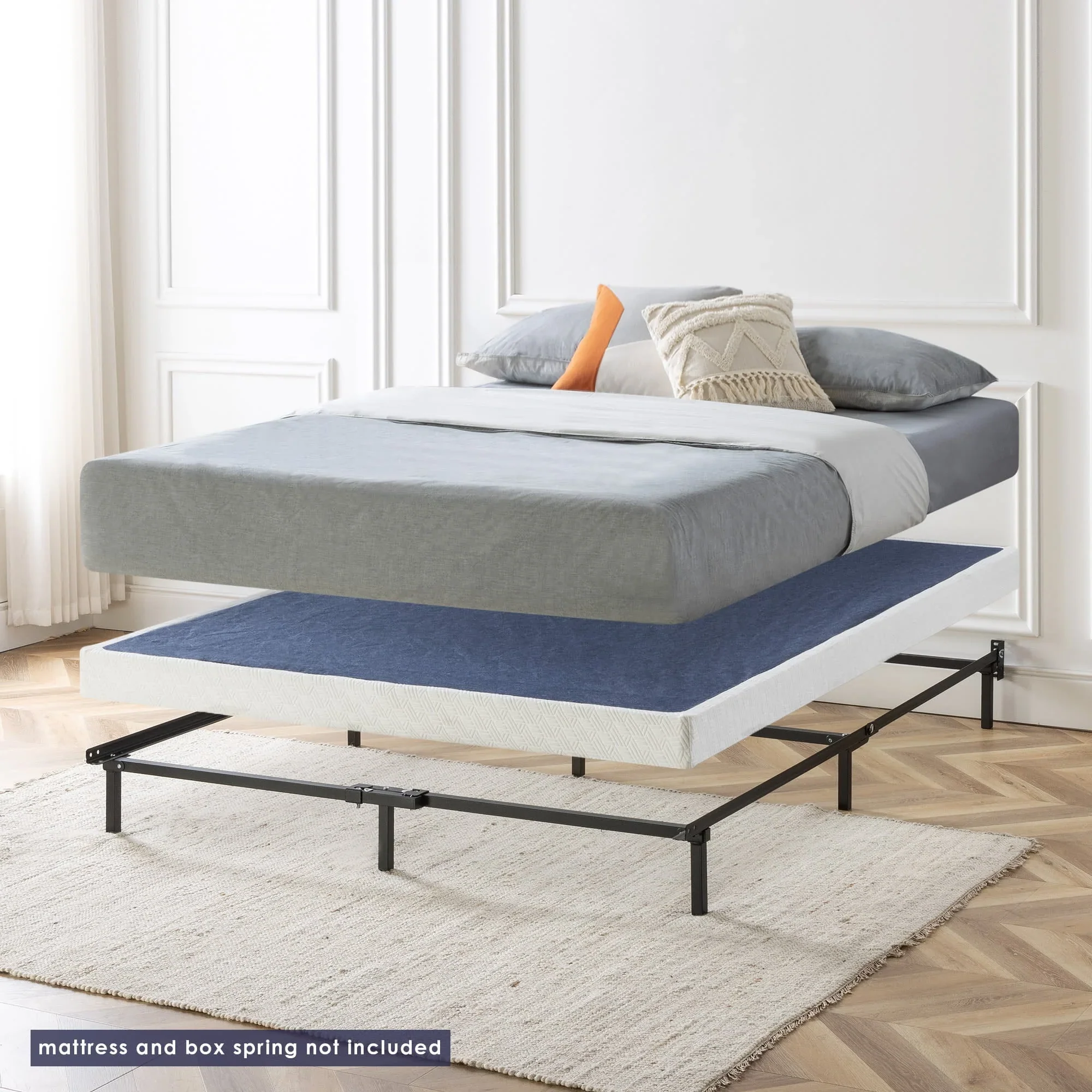 Mellow 7 inch Metal Bed Frame, Heavy Duty Steel Construction Compatible, Queen
