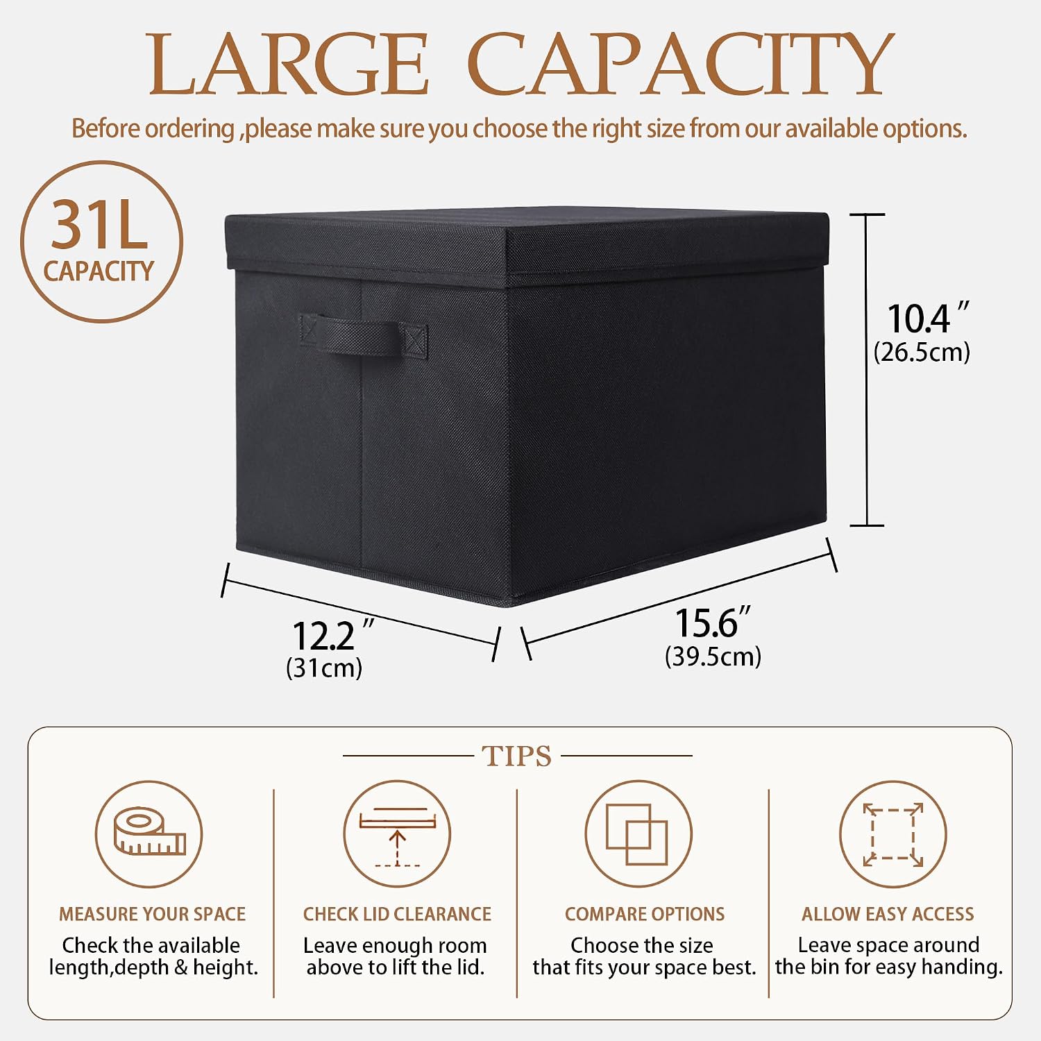 WUIKE Collapsible Storage Bins with Lids, Black, Extra Large, 3-Pack