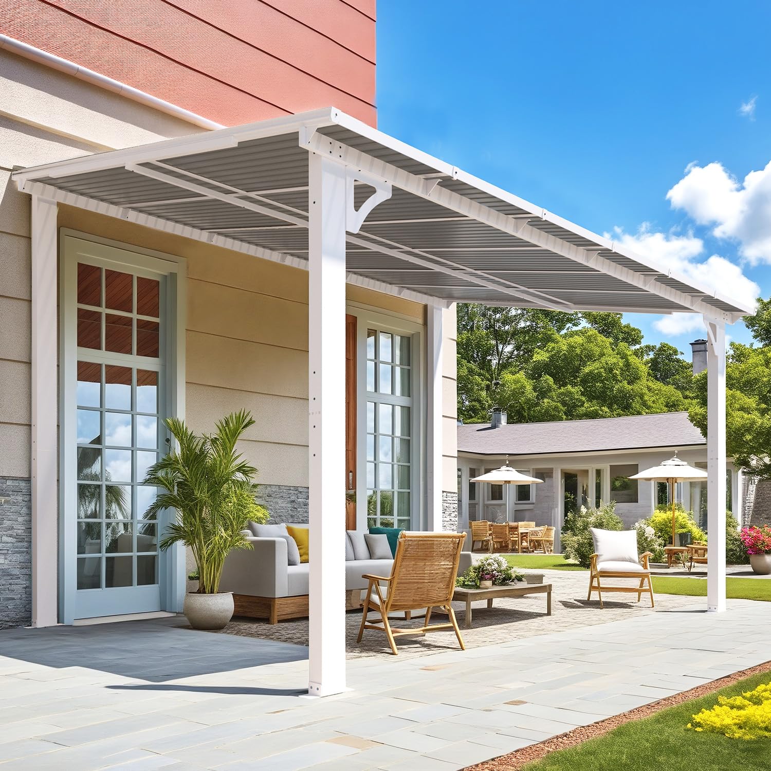 AECOJOY 12'x8' Wall Mounted Gazebos Pergola, White