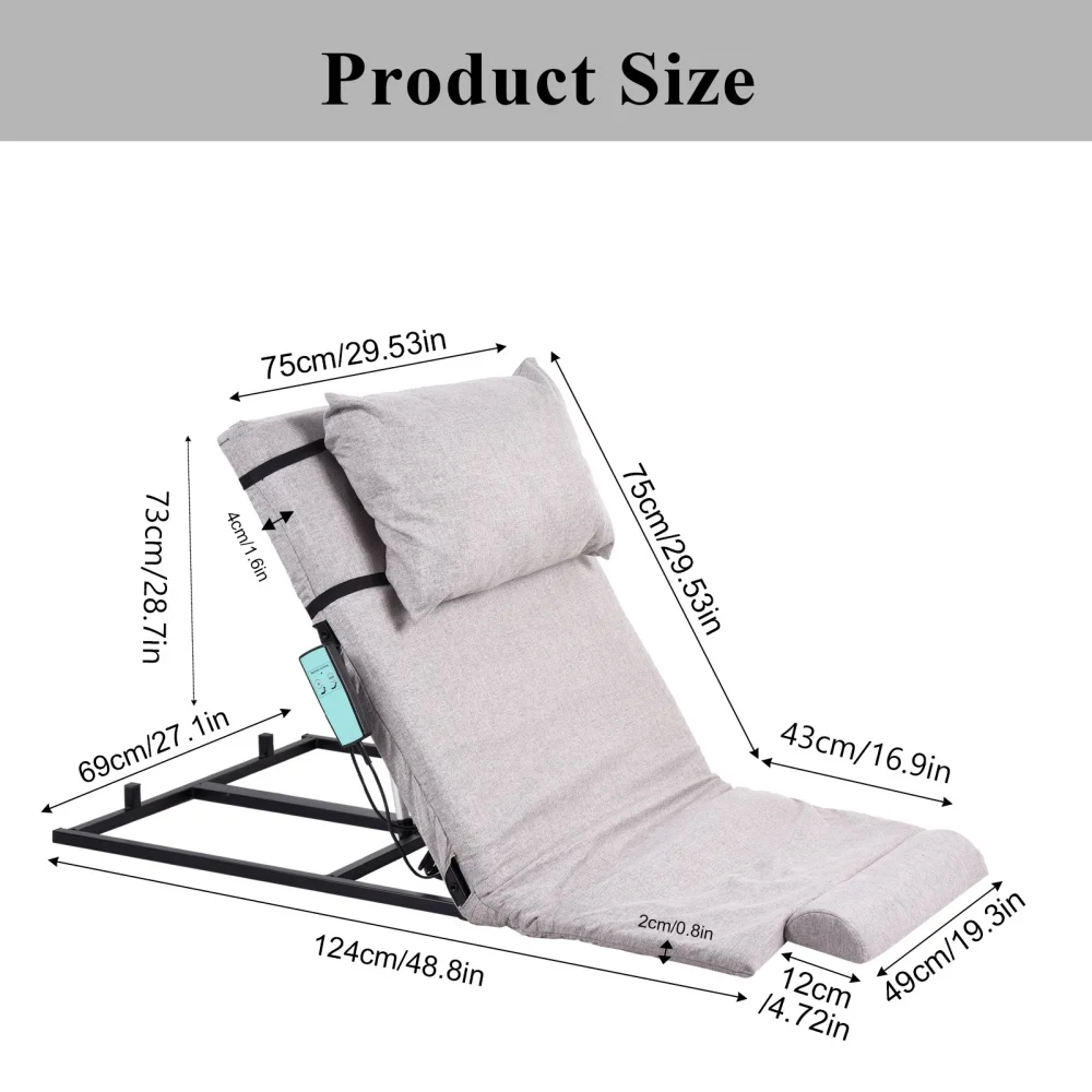 Adjustable Power Lifting Bed Backrest for Elderly Patient Injured, Sit-up Back Rest Chair for Neck Lumbar Back Support, Electric Lifting Backrest for Bed (Gray)(Gray) - Image 2