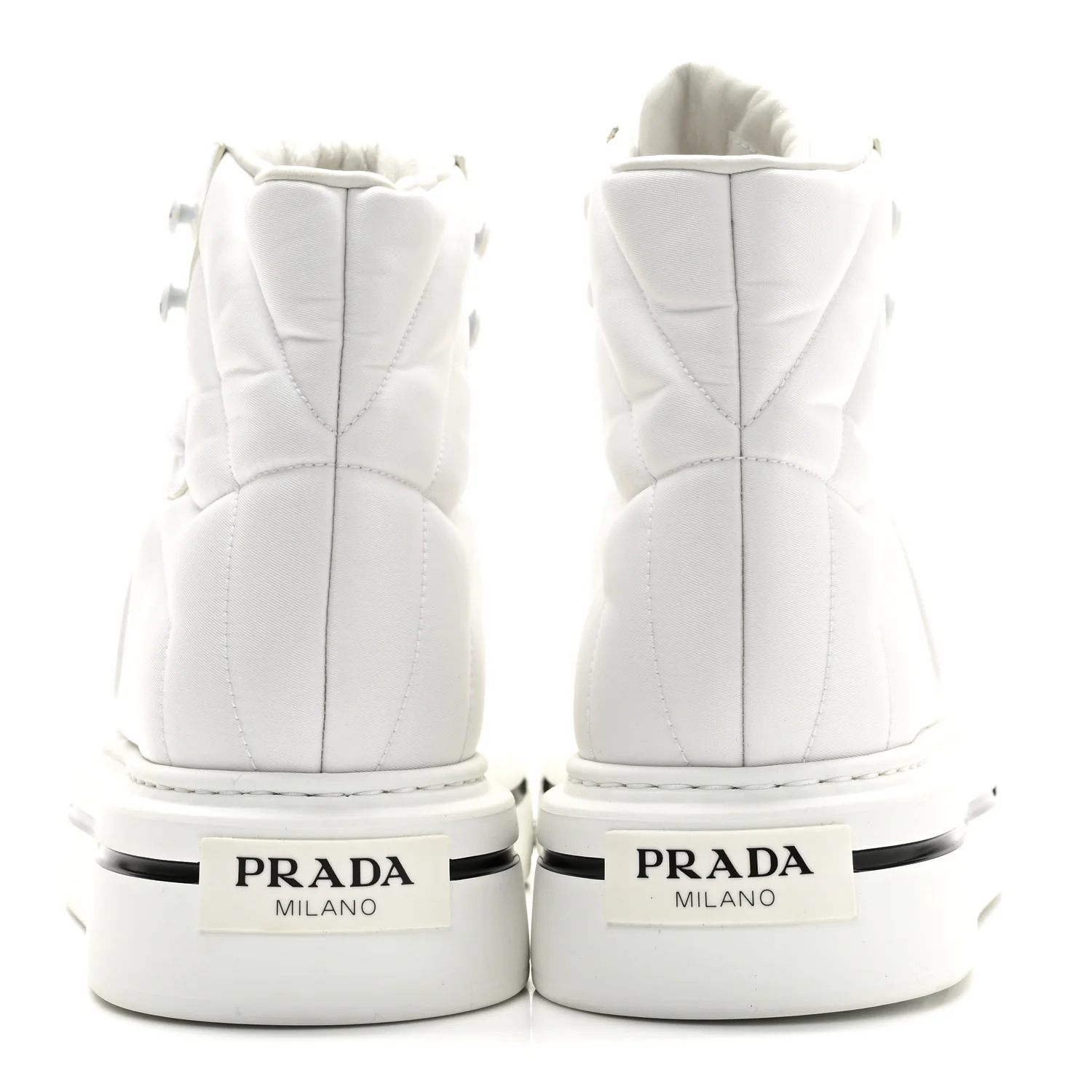 Re-Nylon Gabardine Spazzolato Macro Quilted Triangle Logo High Top 45mm Sneakers 38.5 White