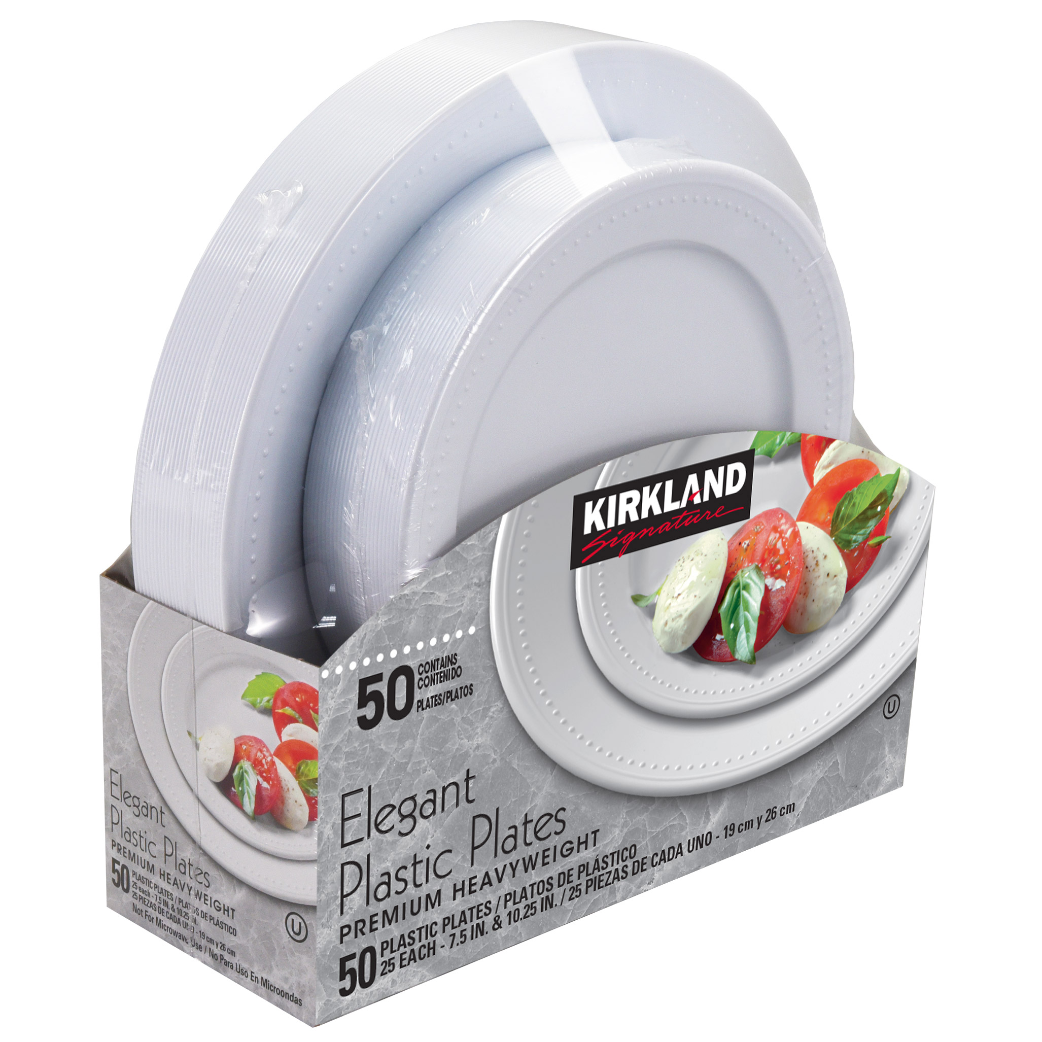 Kirkland Signature Elegant Plastic Plates, Variety Pack, White, 50 - Count