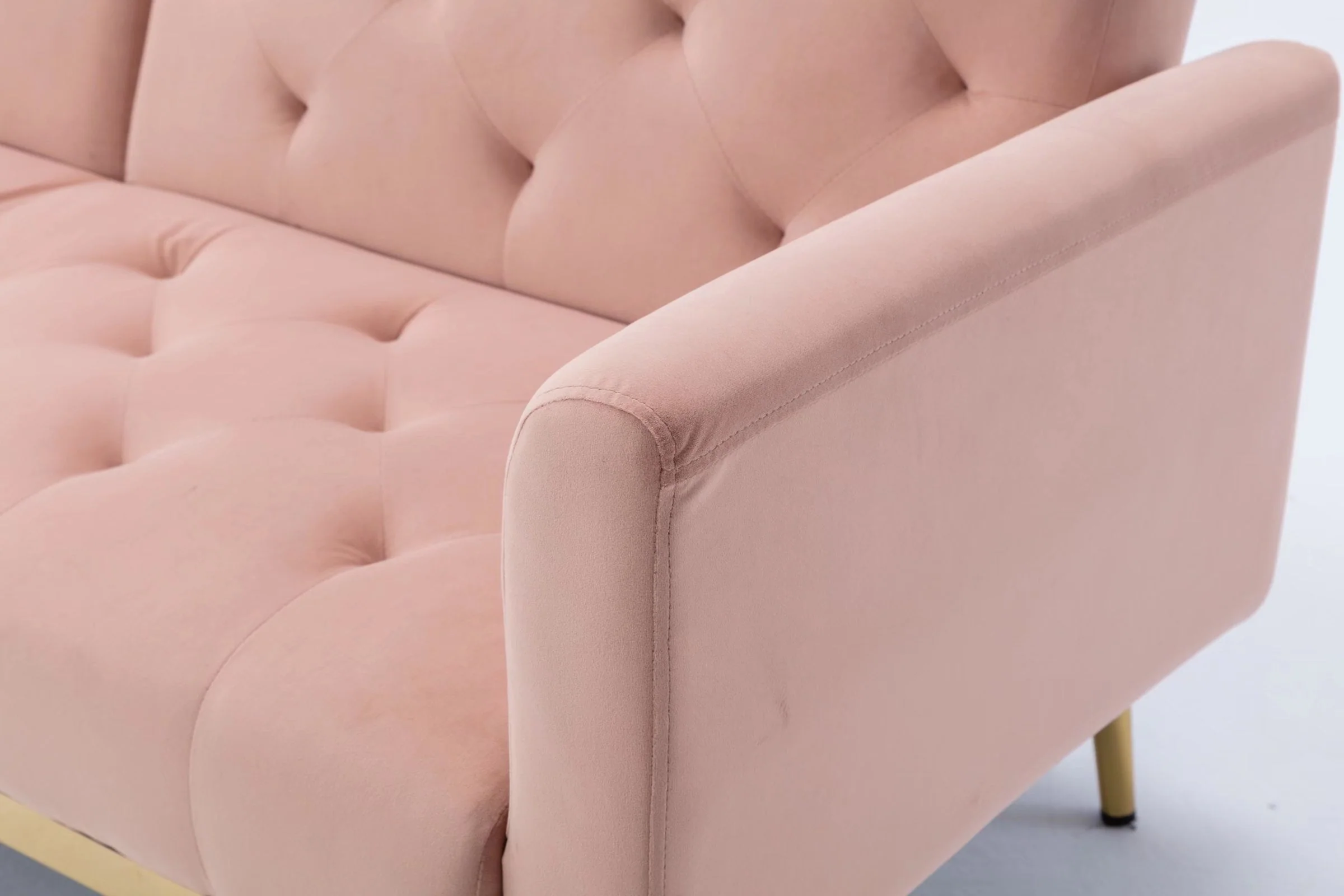 Morden Fort Pink Futon Couch Bed Upholstered Adjustable Convertible Sofa Velvet(Gray) Image 7