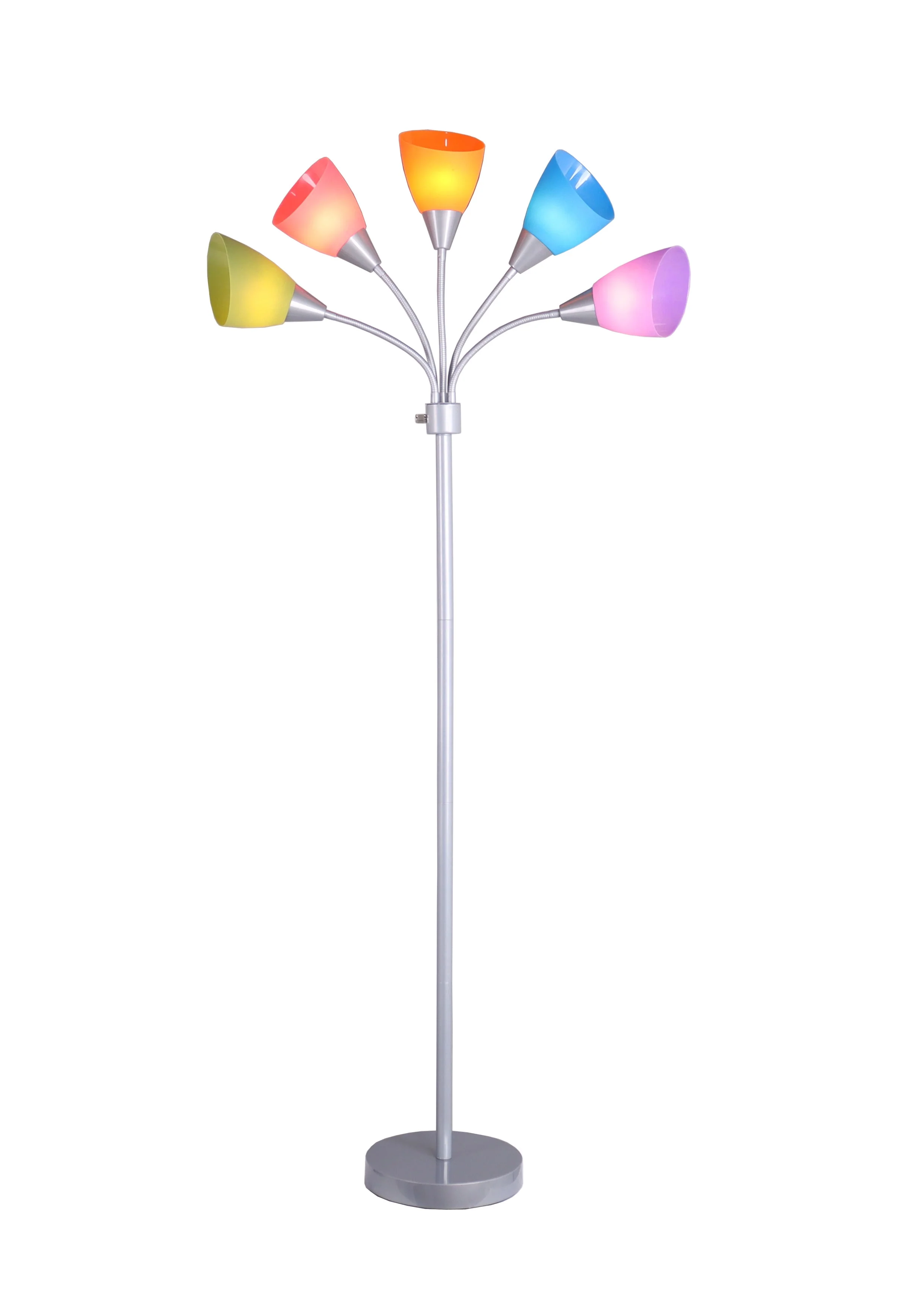 Mainstays 5 Light Floor Lamp, Multi-Color Shades, Metal Silver Finish, Modern, Young Adult Use