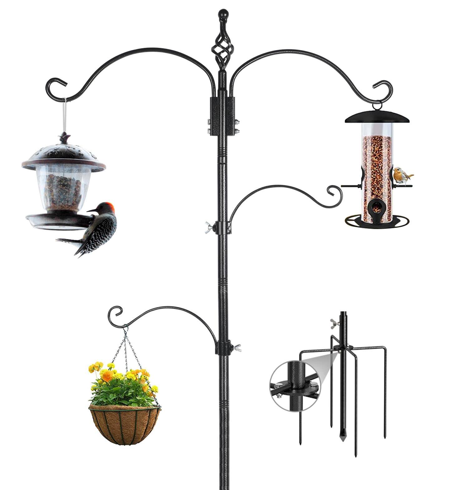 Highpro Bird Feeding Station Feeder Pole - Multi Hook 63 Inches Bird Feeder Stand for Watching Attracting Wild Bird Outdoor Hanging Pole