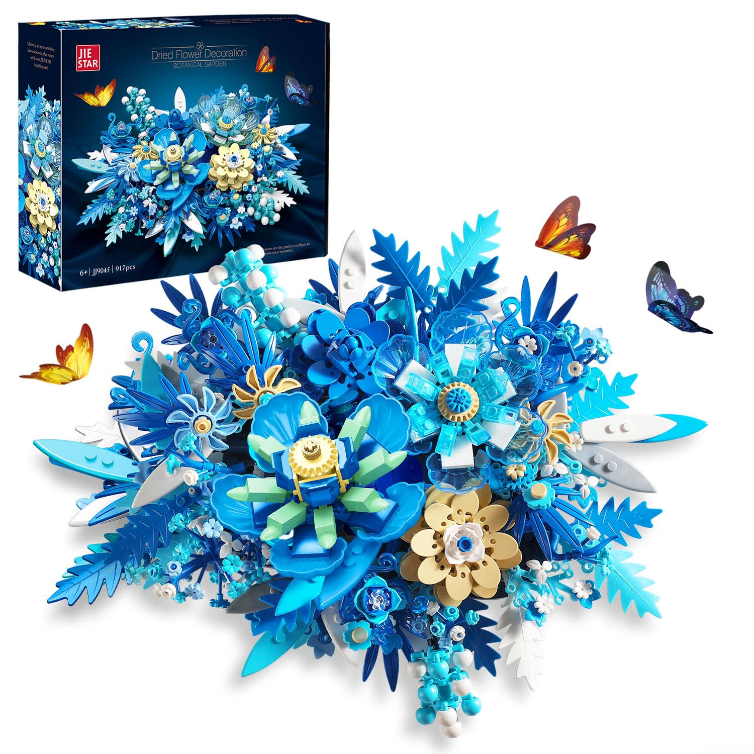 Traverse Star Blue Flowers Building Sets for Adult, Centerpieces(917PCS), Botanical Collection Crafts for Table or Wall Decoration, Unique Home