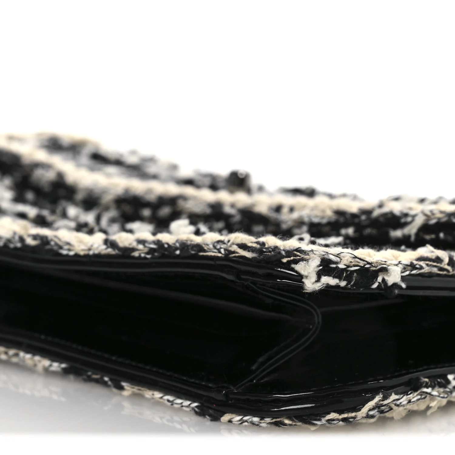 Tweed Patent Quilted Rectangular Flap Black White