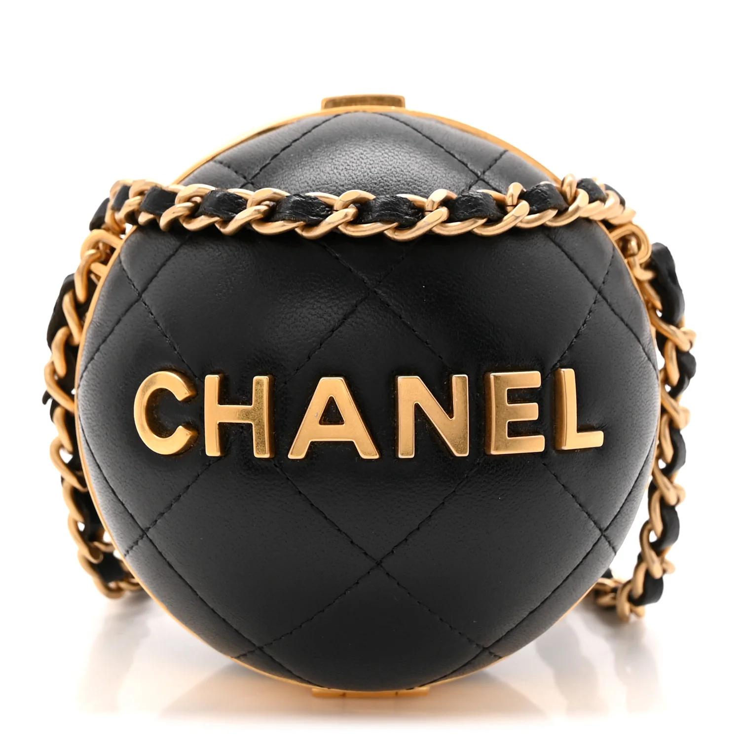 Lambskin Quilted Sphere Minaudiere Chain Clutch Black