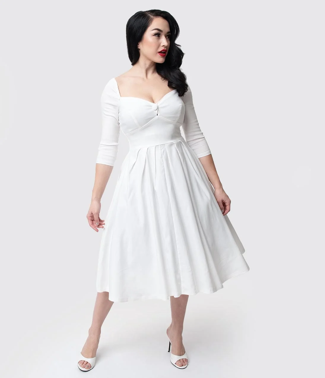 Unique Vintage 1950s Style Ivory Bengaline Sweetheart Lamar Swing Dress