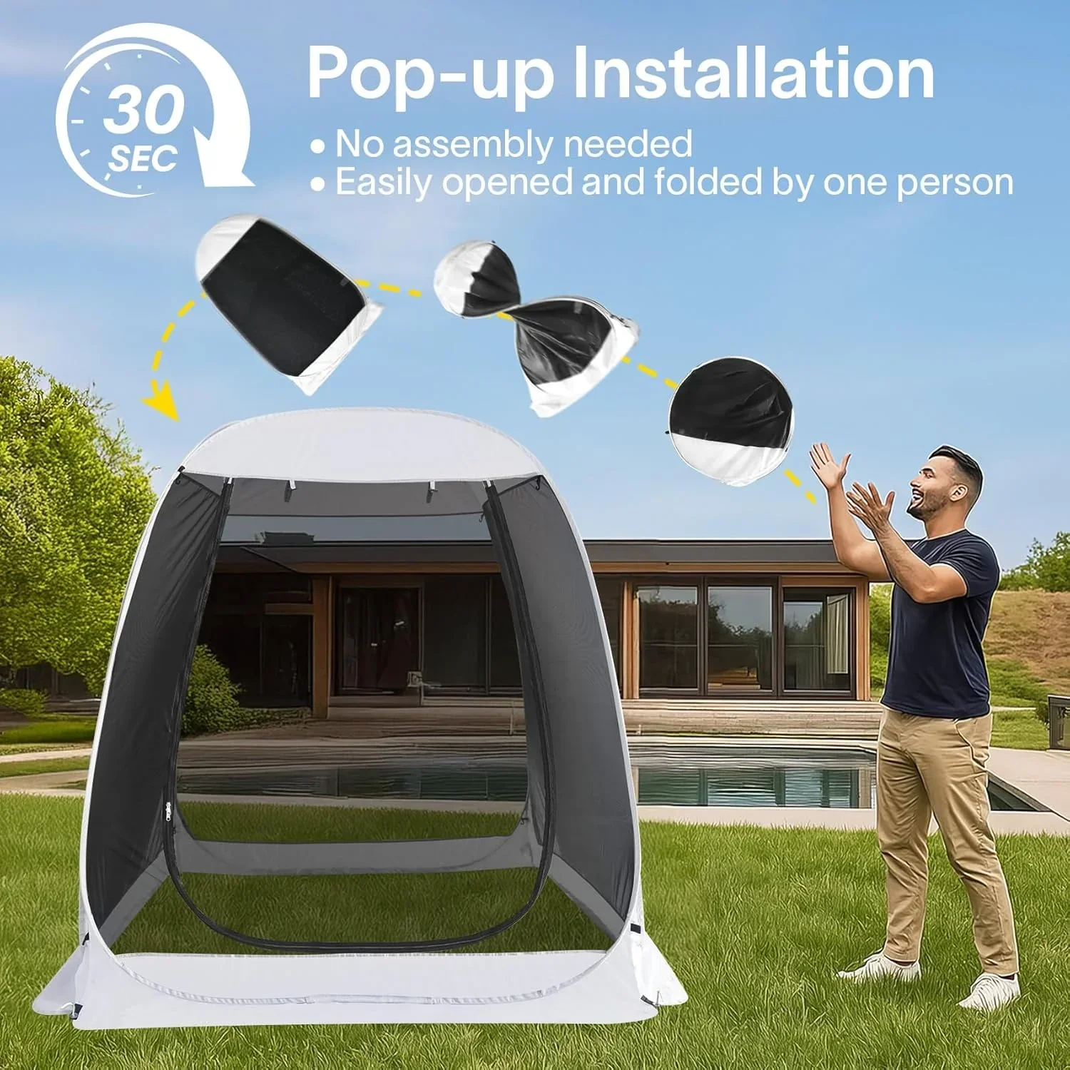 Gazebo moustiquaire pouvant accueillir 6, 10 ou 15 personnes. Tente de style igloo avec moustiquaire latérale. Idéal