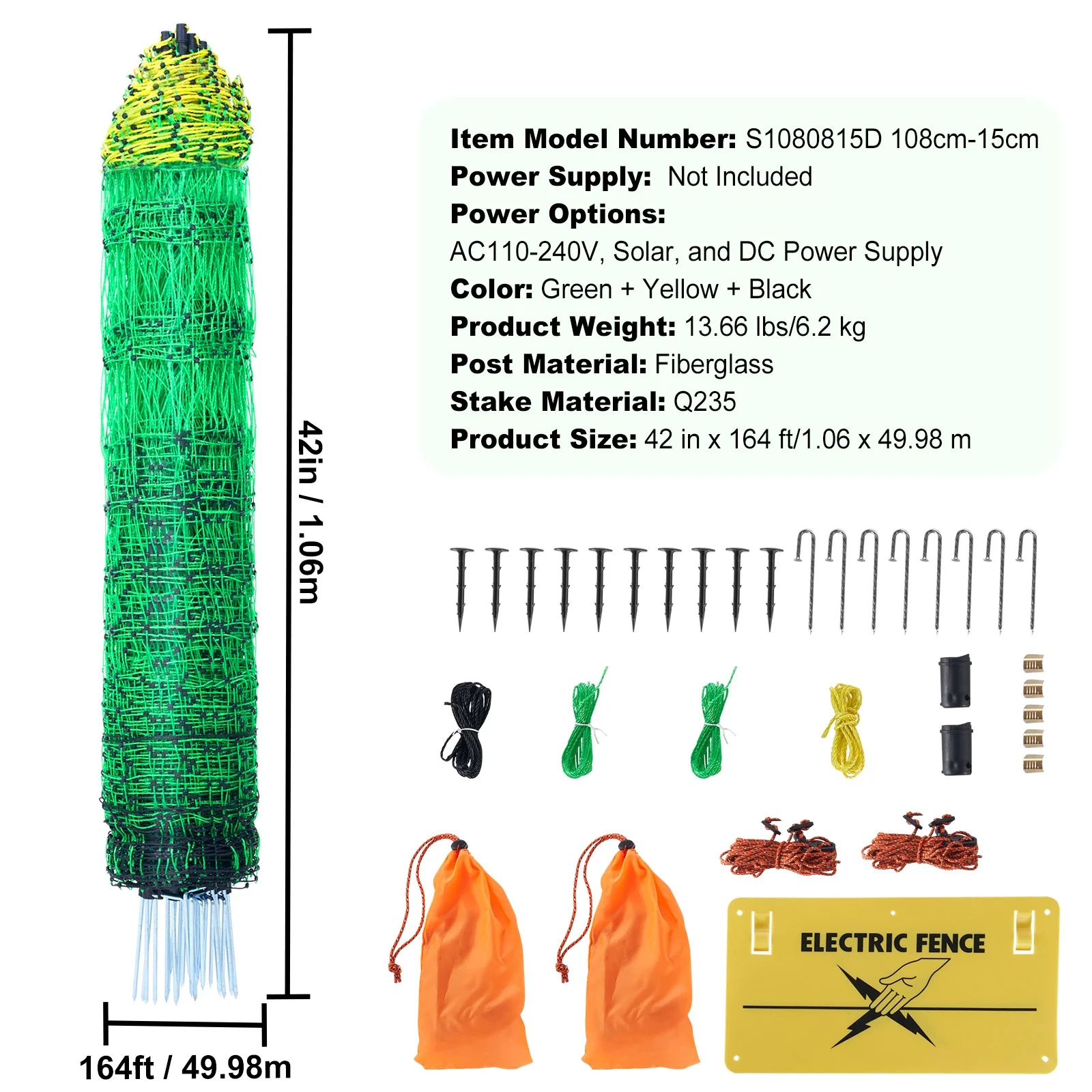 42" H x 164" L Electric Mesh Fence Kit with Post Staples Sheep Fence - Image 7
