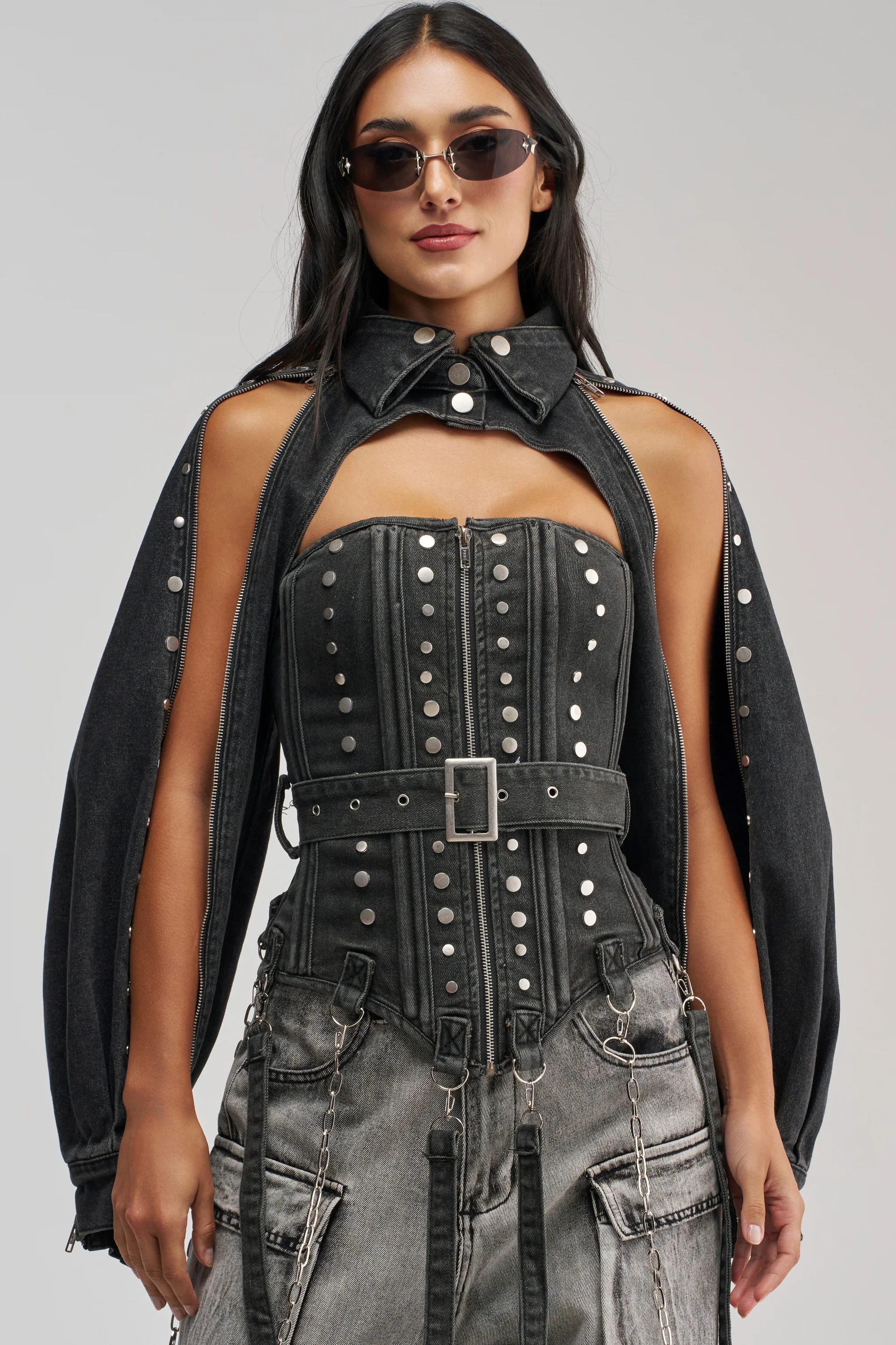 PERK UP STUDDED BOLERO IN DENIM - Akira Store