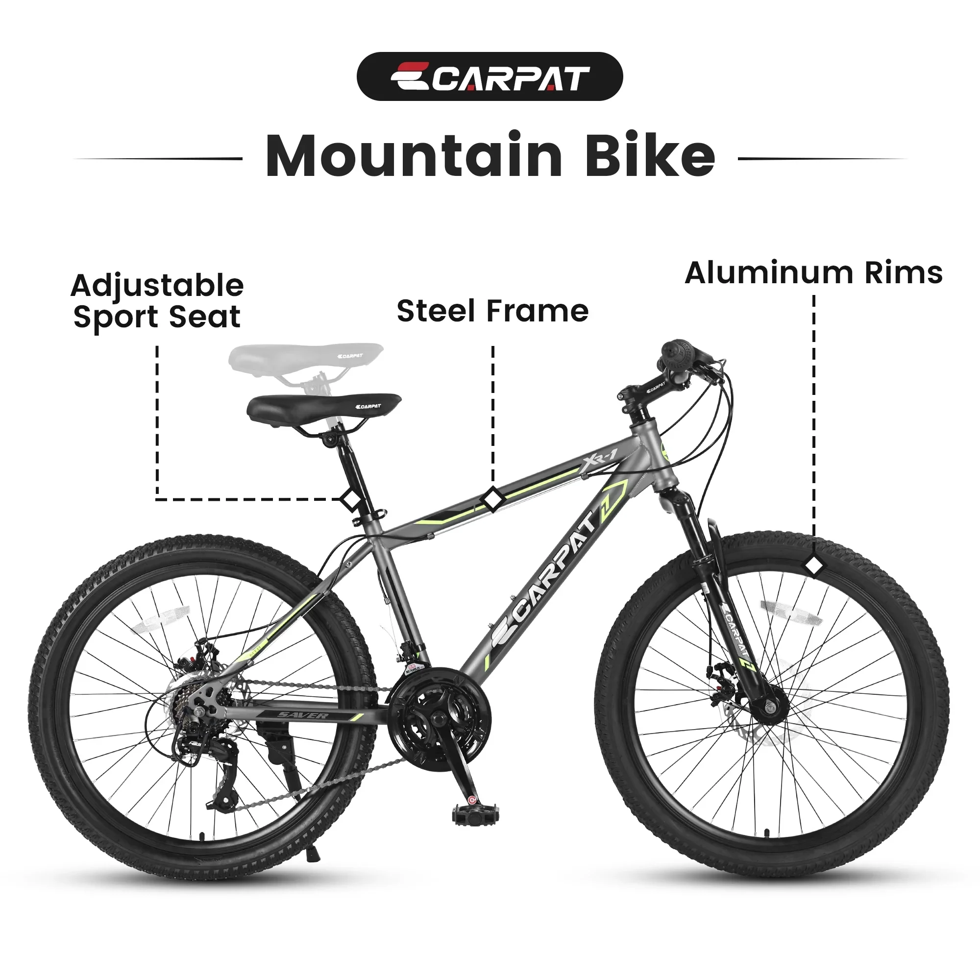 Juuar 24 Mountain Bike Shimano 21 Speed City Bike Bicycle with Disc Brakes Front Suspension for Adult Men Women