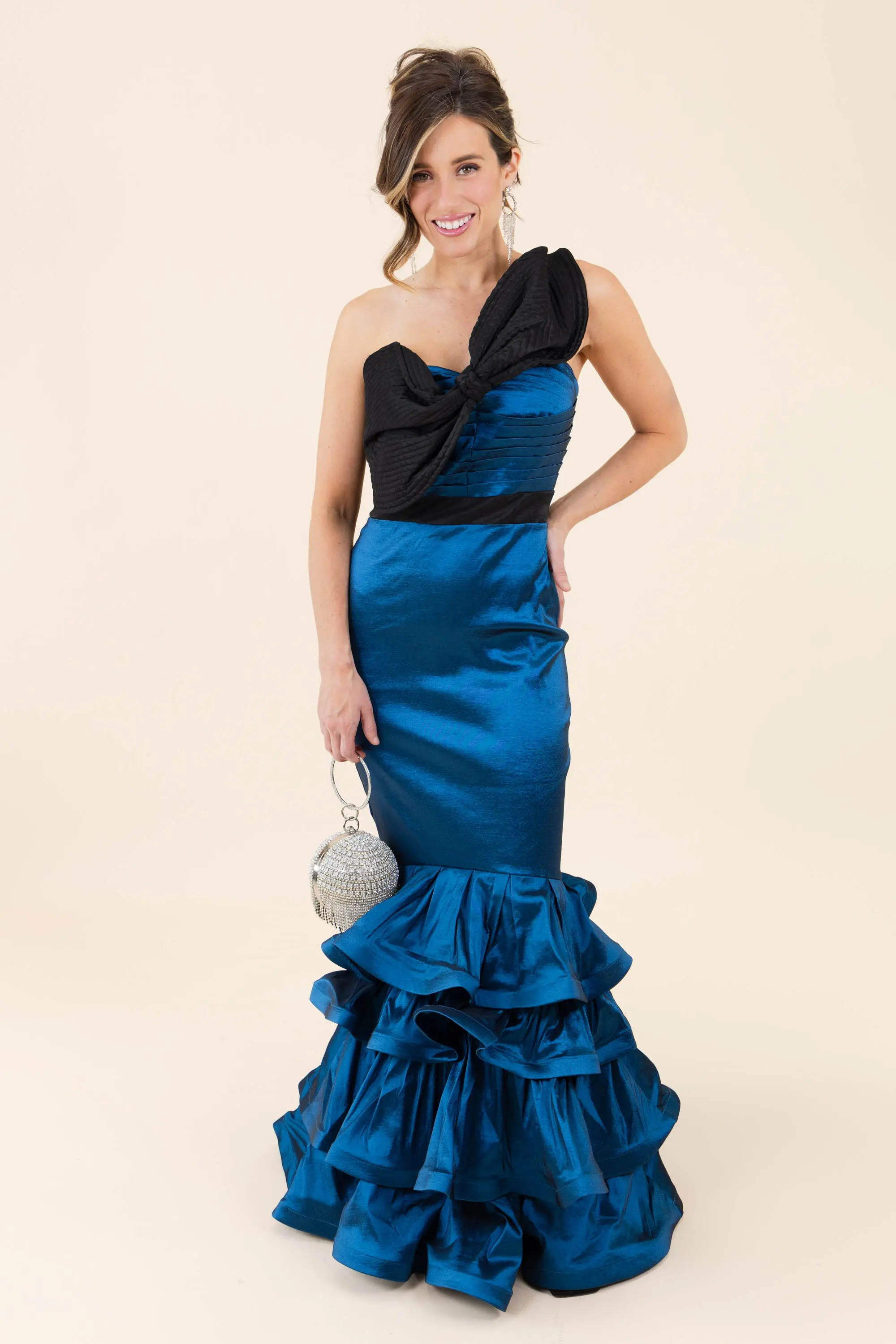 Was It Ever Love Satin Ribbon Ruffle Tiered Maxi Dress