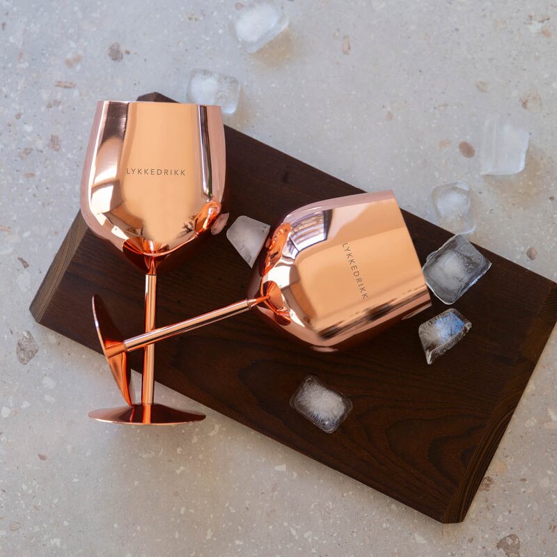 Vinglass stål LYKKEDRIKK 45 cl 2 stk roségull