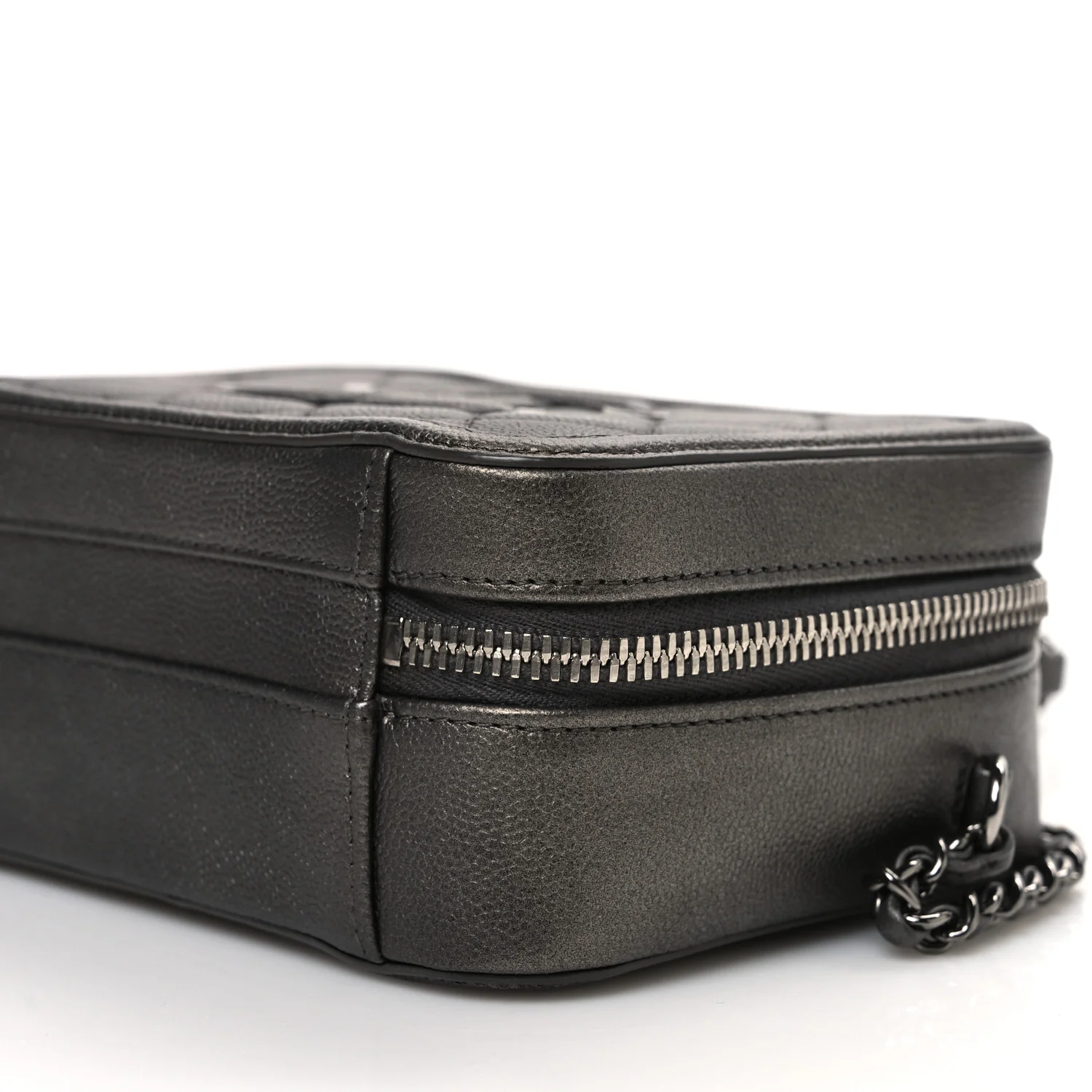 Metallic Caviar Quilted Small CC Filigree Vanity Case Dark Silver