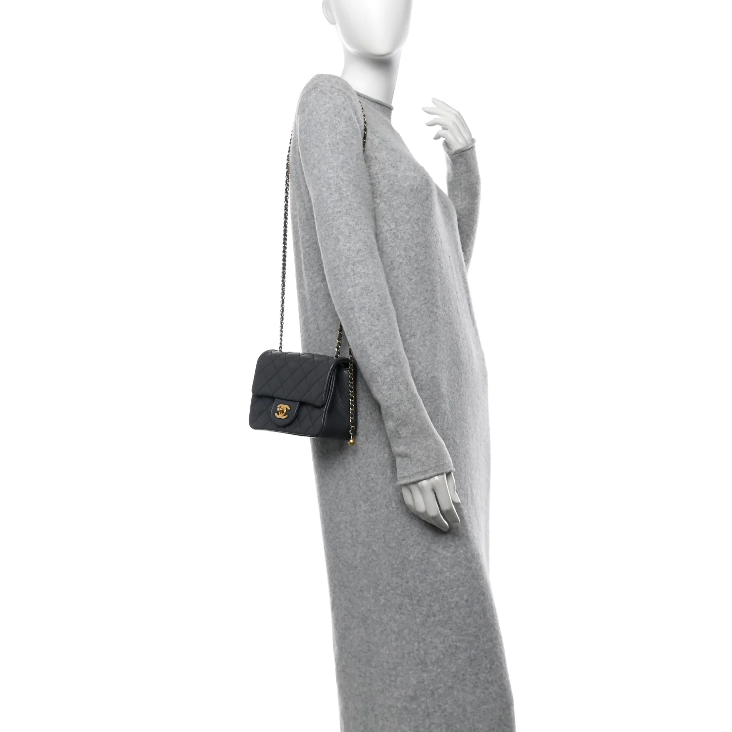 Lambskin Quilted Mini Pearl Crush Flap Dark Grey