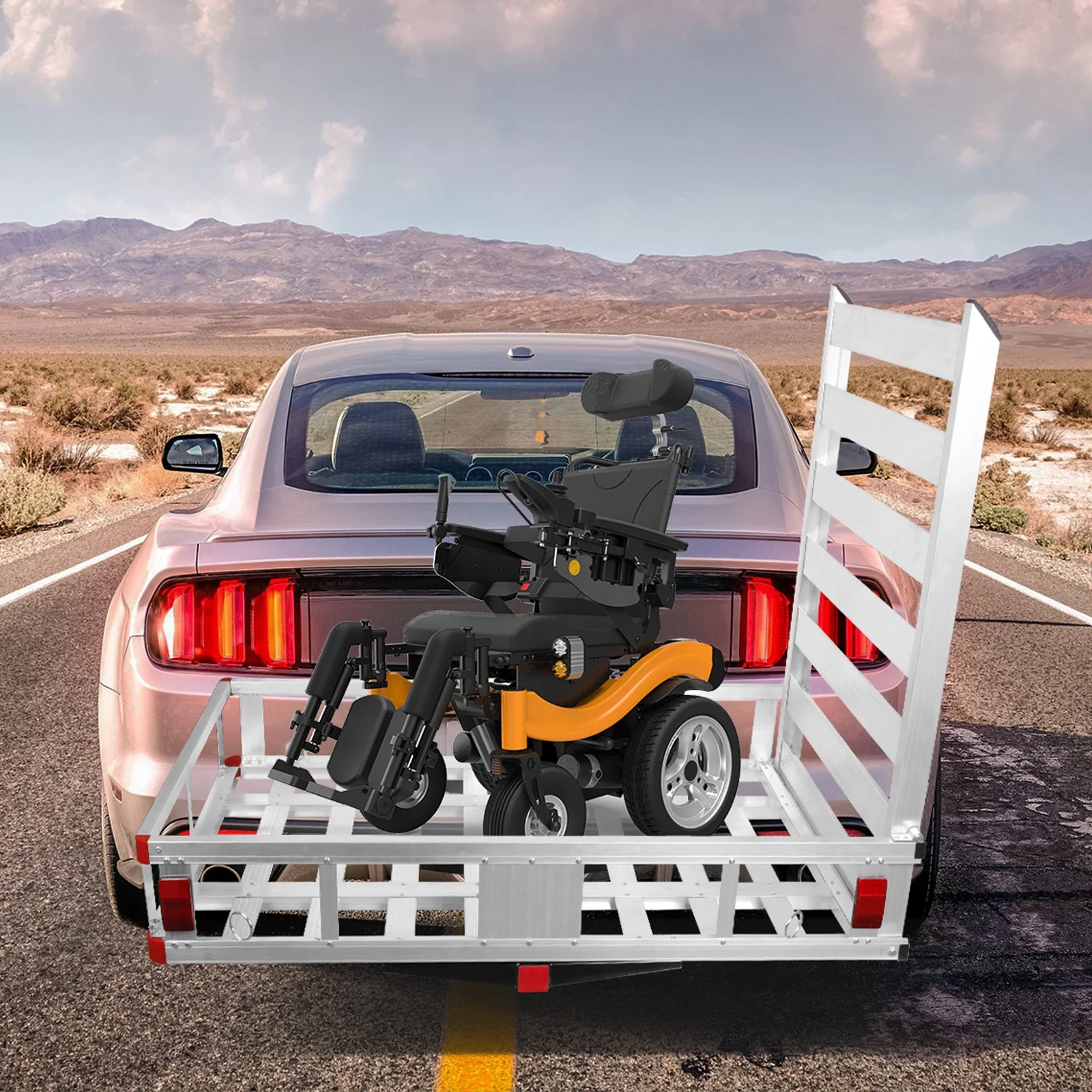 Aluminum Hitch Lift Ramp, 50" Extra Wide Platform, Braced Side Rails, Hitch Mount Loading Ramp, Cargo Carrier with Ramp, Snowmobile Hauler, Farm Equipment - Image 4
