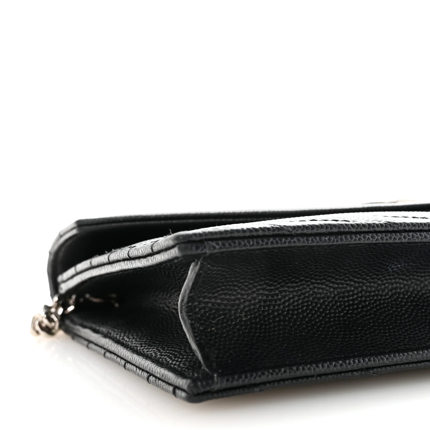 Grain De Poudre Matelasse Chevron Monogram Envelope Chain Wallet Black
