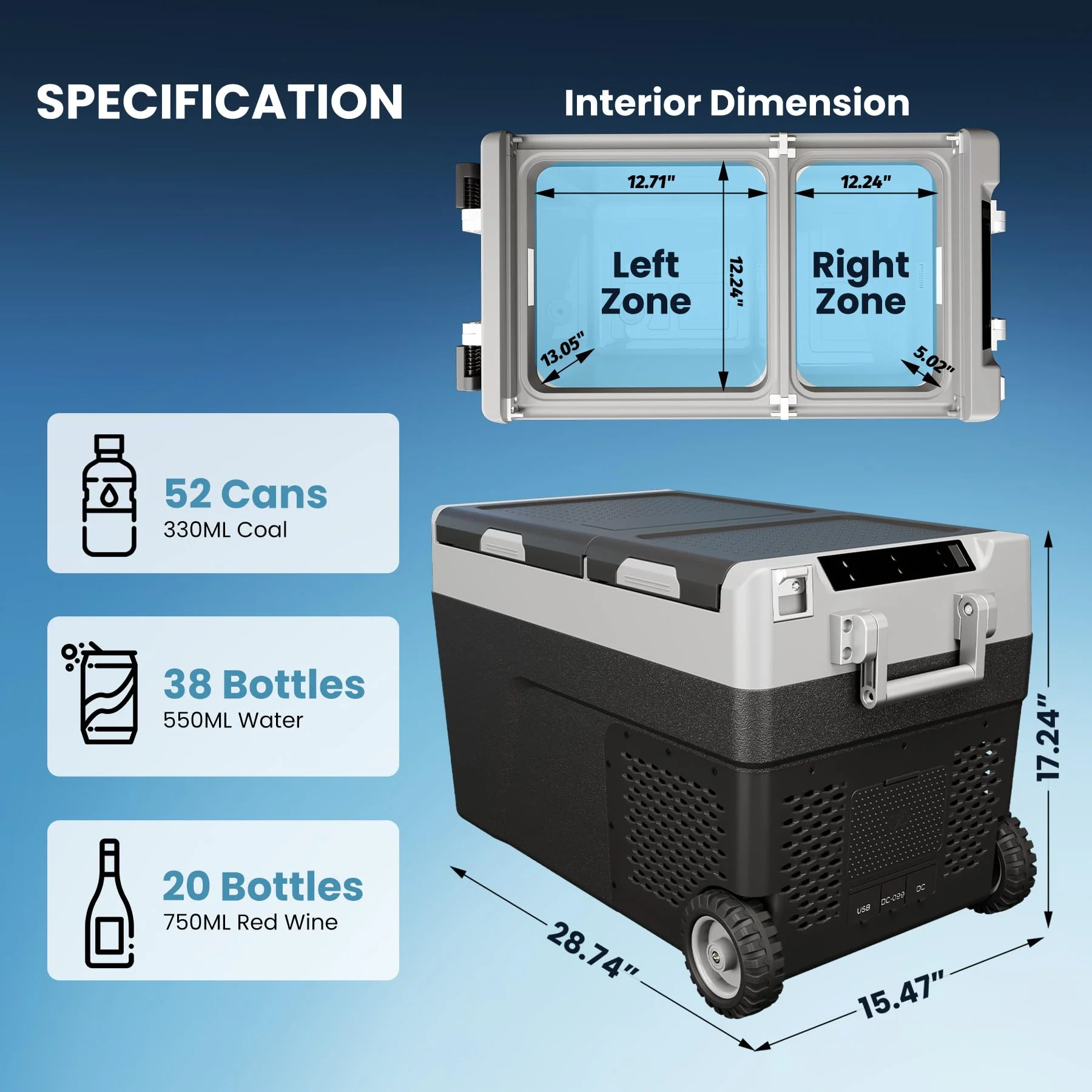 12 Volt Refrigerator, Electric Cooler, Portable Freezer, 12V Fridge -4�H~68�H, 12V Cooler with Wheels 2 Baskets for Travel, Truck, Boat, Camping(48L) - Image 7