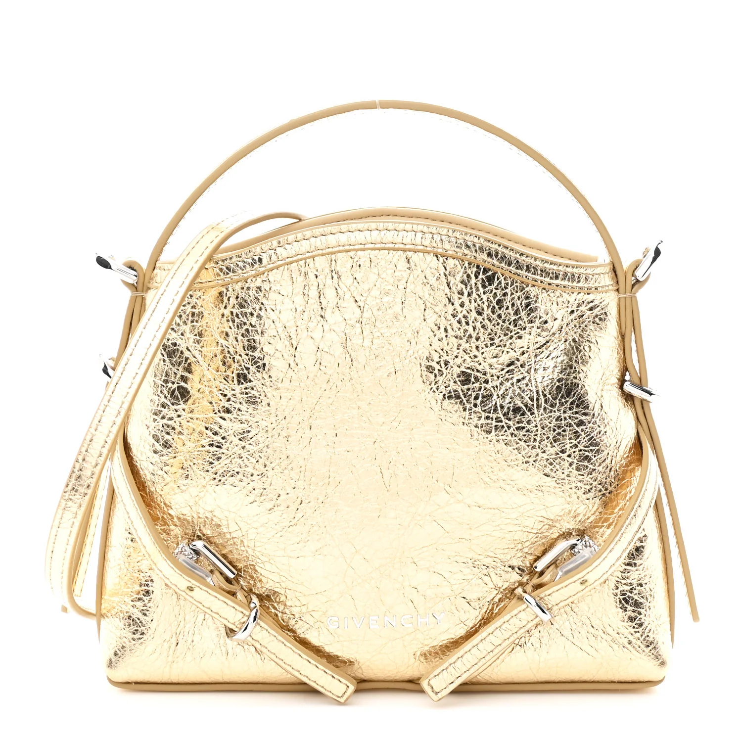 Metallic Tumbled Calfskin Nano Voyou Bag Golden Sand