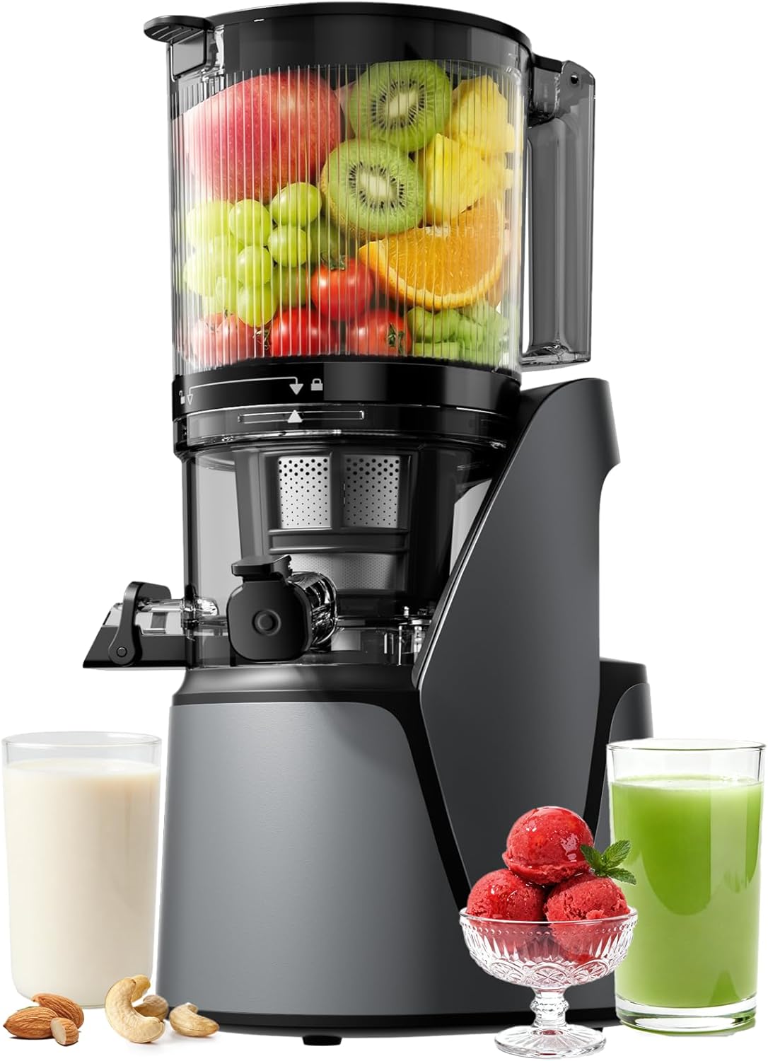 EanOruus Juicer Machines, 3-in-1 Cold Press Juicer, Premium Gray| Makes Juice, Nut Milk & Sorbet, 6.5