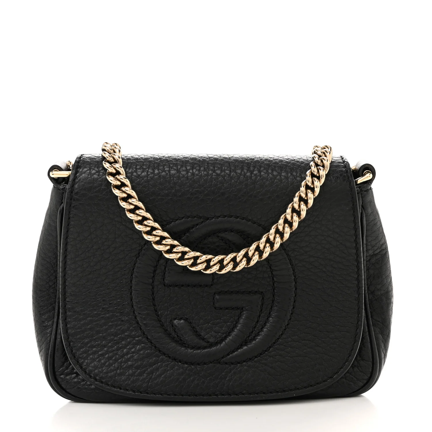 Pebbled Calfskin Small Soho Flap Crossbody Black