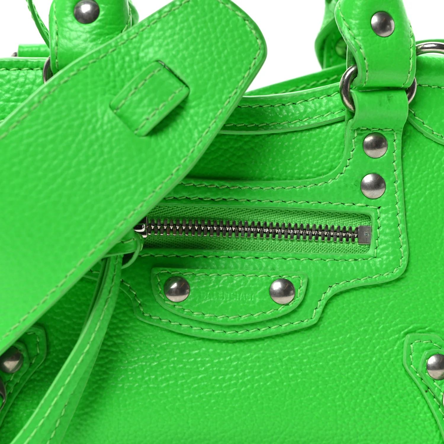 Grained Calfskin Neo Classic Silver Hardware Nano City Crossbody Fluo Green