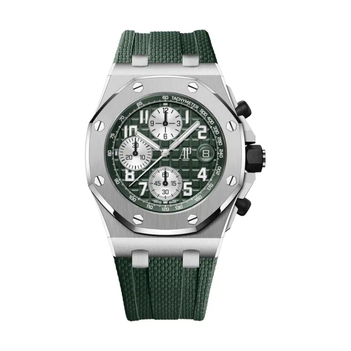 【Super Clone】Audemars Piguet Royal Oak Offshore Green Dial Green Rubber Strap 42mm 26238TI.OO.A056CA.01