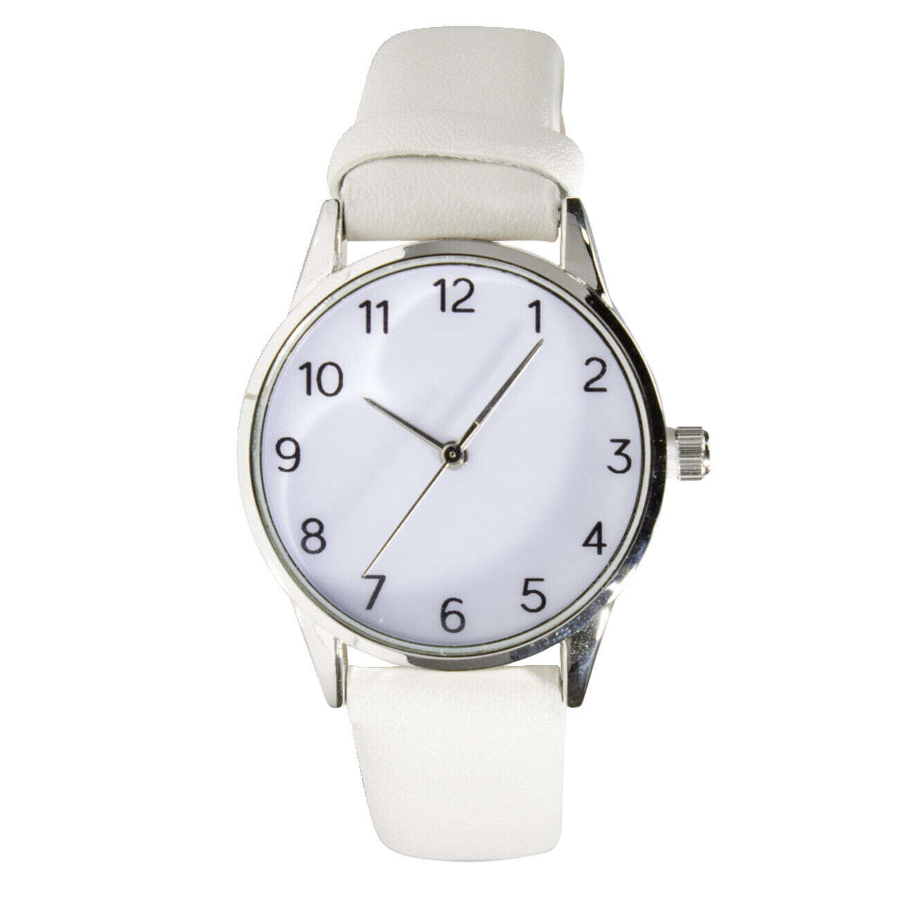 Montre femme cadran rond acier argenté bracelet simili Ø3,5xH23cm (4 modèles)