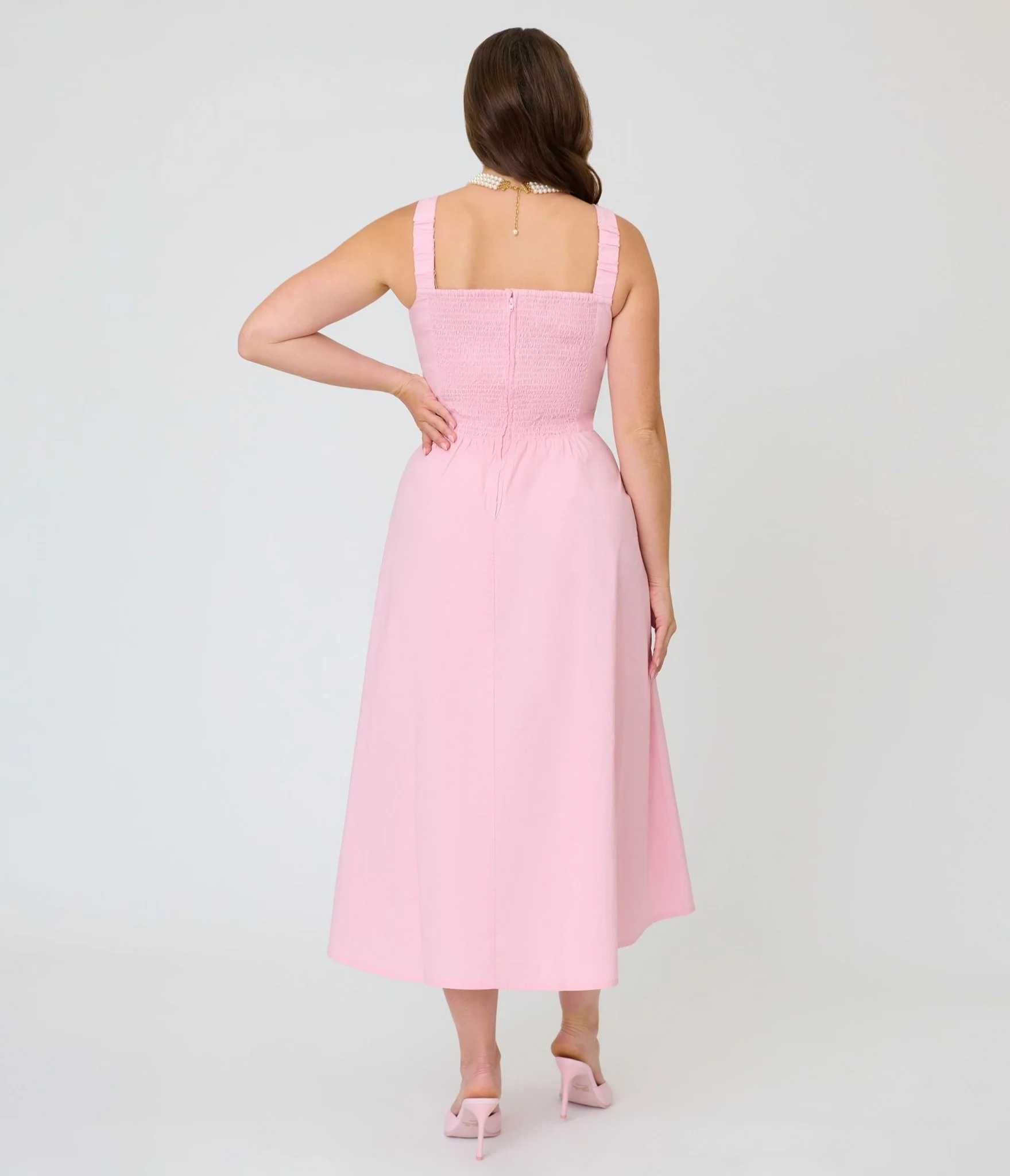 Timeless Blush Pink Cotton Poplin Midi Dress