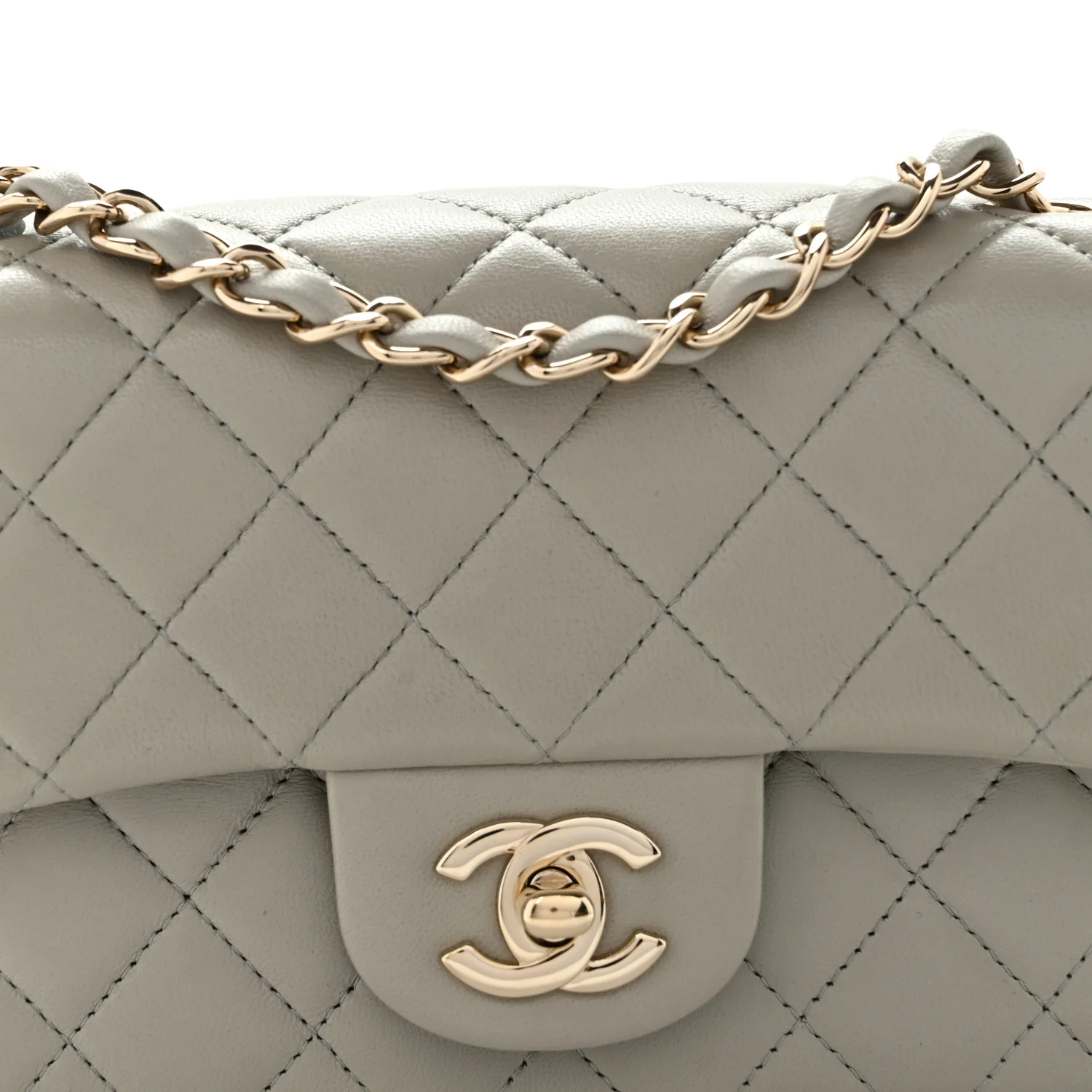 Lambskin Quilted Mini Rectangular Flap Grey