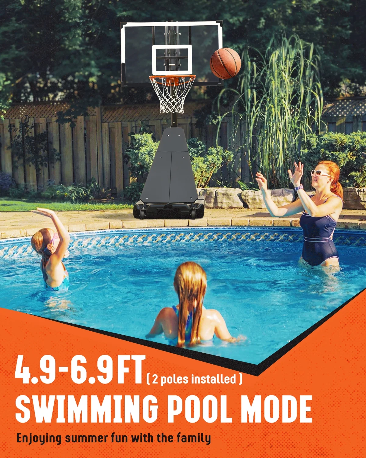 Basketball Hoop with 4 8 10 feet Height Adjustable for Kids/Adults, Portable Basketball Goal with 44 inch Backboard and 2 Wheels for Outdoor/Indoor Sports(Black) Image 9
