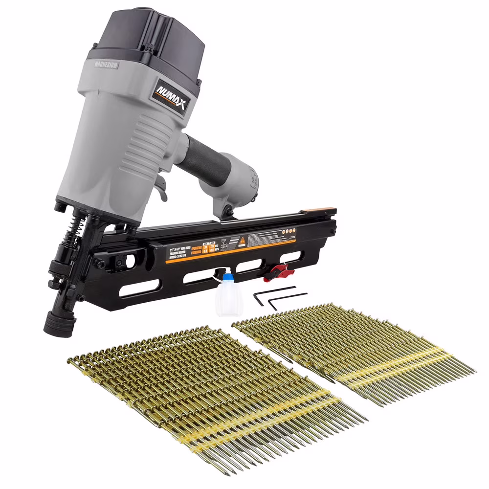 NuMax SFR2190WN Pneumatic 21 Degree 3-1/2 Full Round Head Framing Nailer with Nails (500 Count)