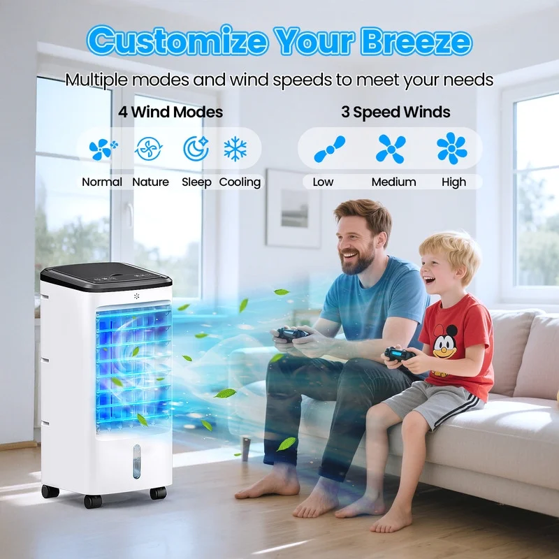 Windowless Air Conditioners, 4 In 1 Portable Swamp Cooler with 2 Water Tanks, Room Air Conditioner with 4 Ice Packs, Remote, 12H Timer, 3 Speeds 4 Modes, Ductless Cooler for Indoor Home Office - Image 2