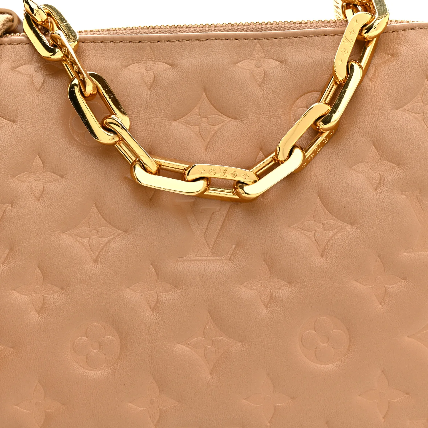 Lambskin Embossed Monogram Coussin PM Camel