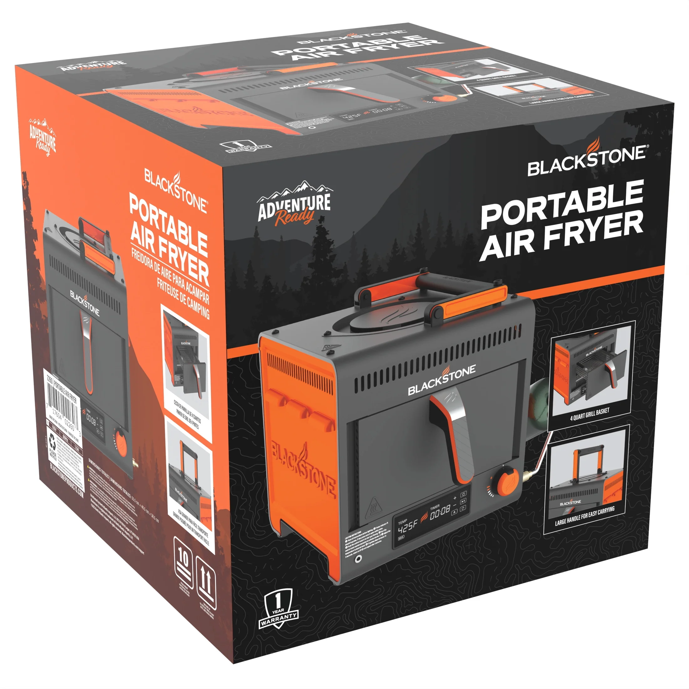 Adventure Ready Portable Propane Air Fryer, 4 Quart, Gray Orange, 18W, 3ft Cord - Image 3