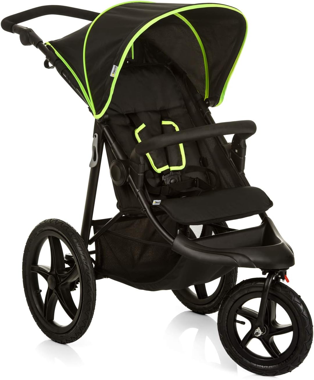 Hauck Runner, Silla de Paseo avec 3 Ruedas Neumaticas, depuis le Nacimiento jusqu'à 25kg, Compacto, Carrito Plegable Bebe, Ruedas Giratorias XL avec Camara de Aire, Capota UV 50+, Negro/Amarillo Neón