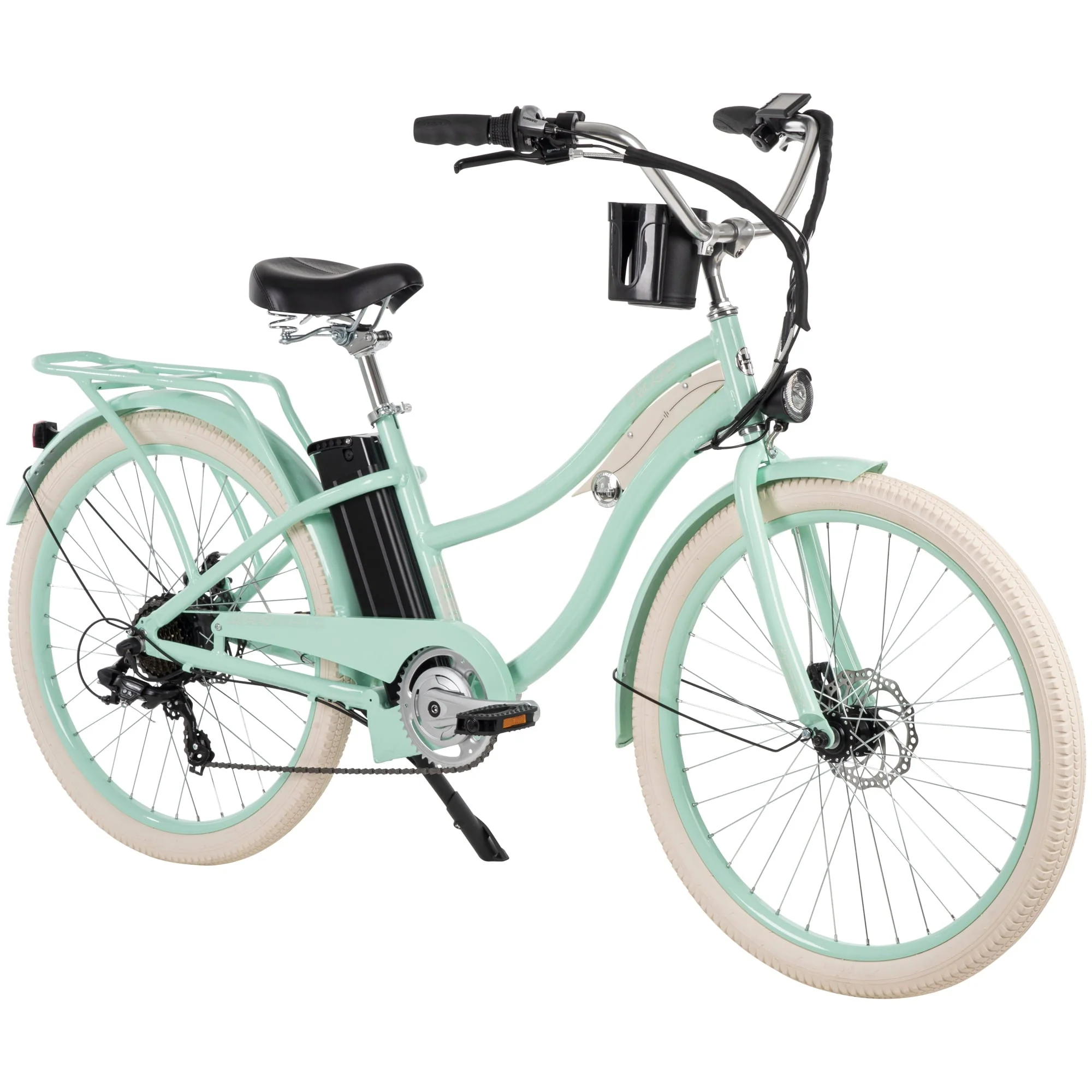 Nel Lusso 26 - Inch 7 - Speed Electric Cruiser Bike with Throttle, Mint Green, 36V, 350W, UL 2849 Compliant, by Huffy