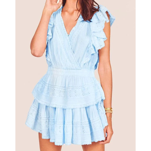 Robe mini unie à volants
