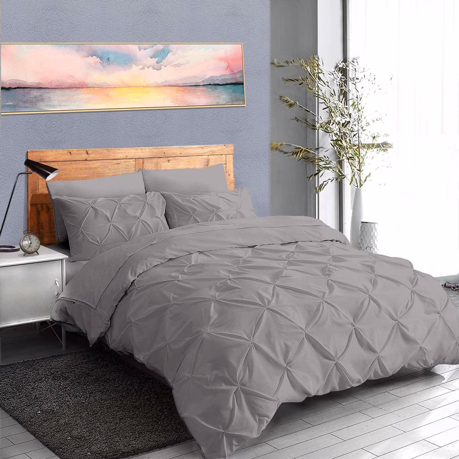Pinch Pleated 1 - Piece Duvet Cover 100% Egyptian Cotton 800 Thread Count with Zipper & Corner Ties Pintuck Decorative Duvet Cover - Queen/Full Size (90