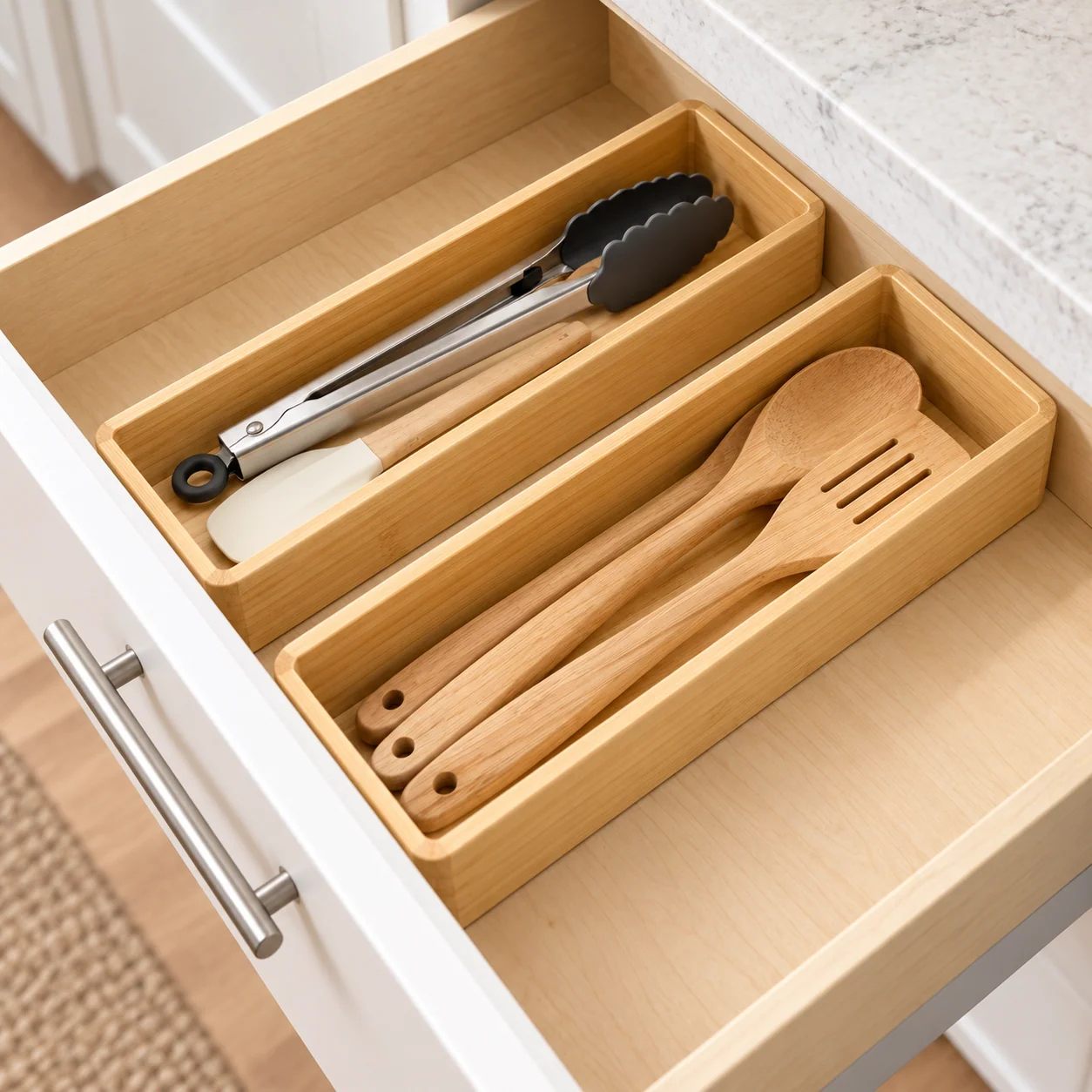 Natural Bamboo Utensil Drawer Trays, 2-Pack