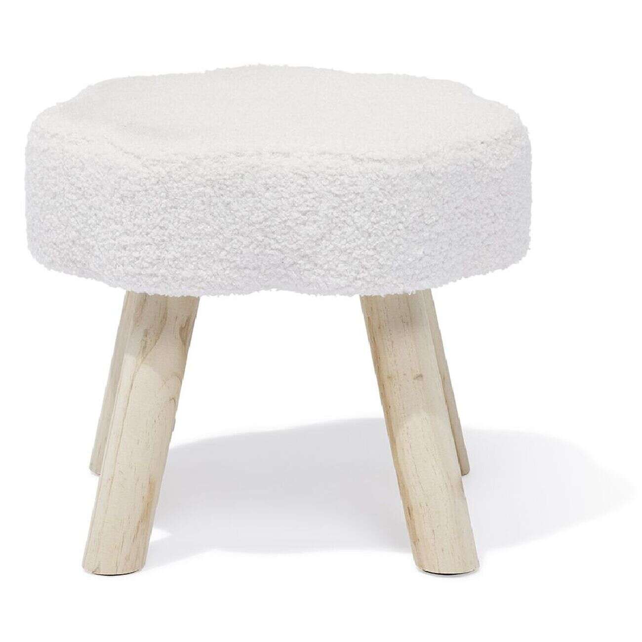 Pouf décor nuage laine bouclée Blanc -  36x30xH33cm