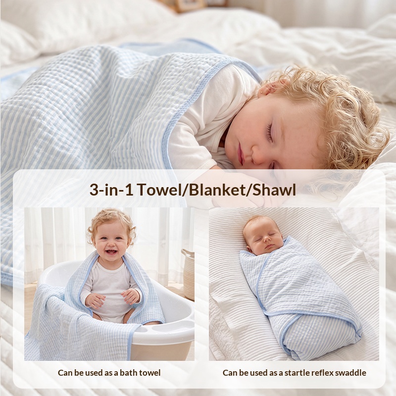 Premium High Density 6-Layered Muslin Baby Quilt Extra Large Bamboo Cotton Antibacterial Geometric Pattern Sleeping Blanket Soft