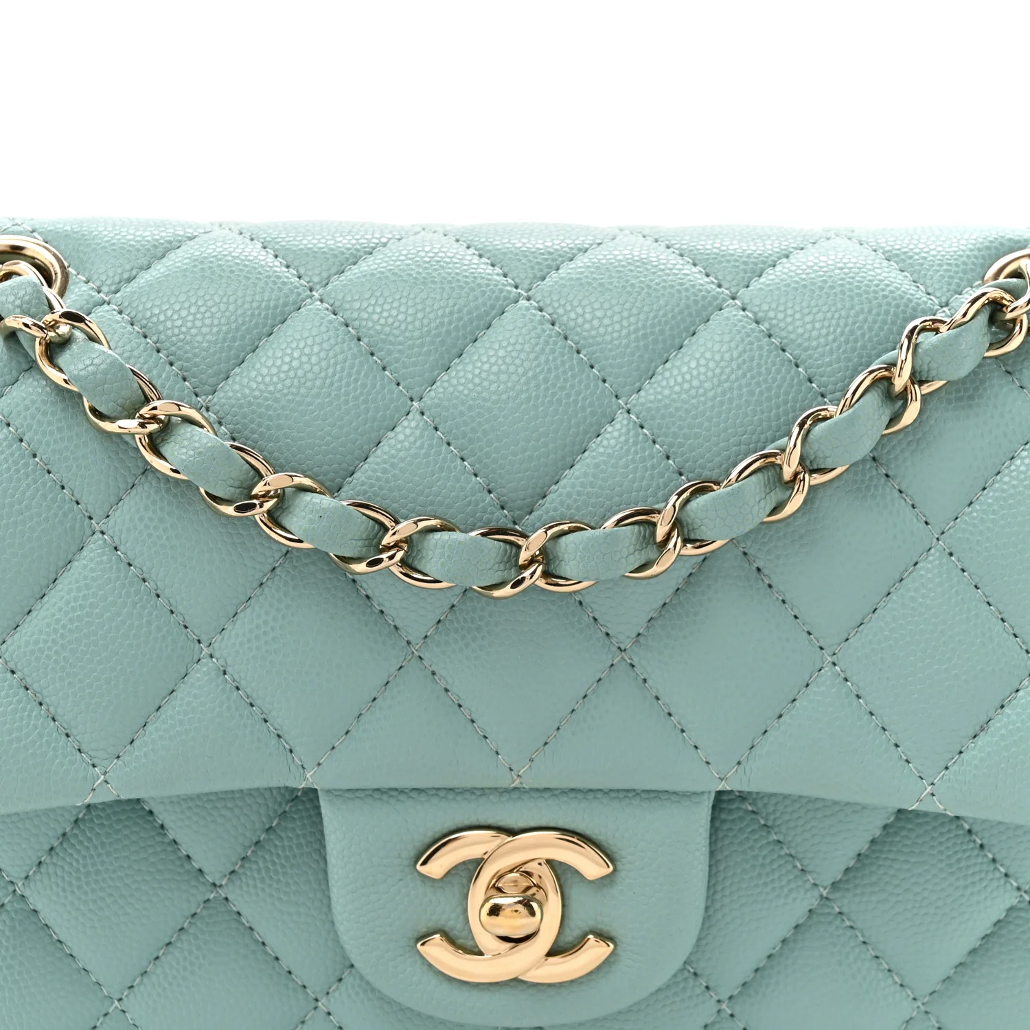 Caviar Quilted Small Double Flap Light Blue