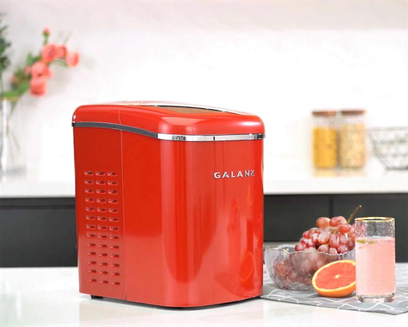 Portable Countertop Electric Maker Machine 26 lbs in 24 Hours, 9 Bullet Shaped Cubes Ready in 9 Minutes, 2 Ice Sizes, Perfect for Parties Home Bar, 2 1 L, Retro Red(Red) Image 5