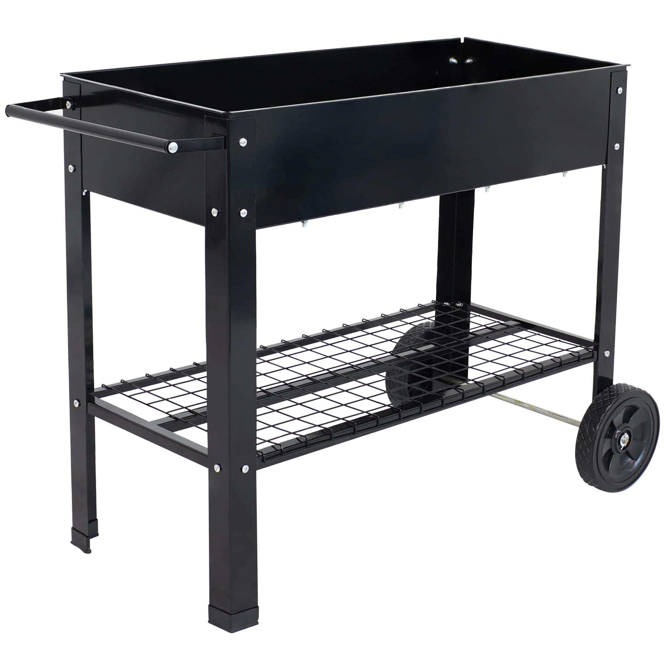Sunnydaze 43.5 x 20.75 x 31.75 Blue Galvanized Steel Raised Garden Bed Cart with Wheels