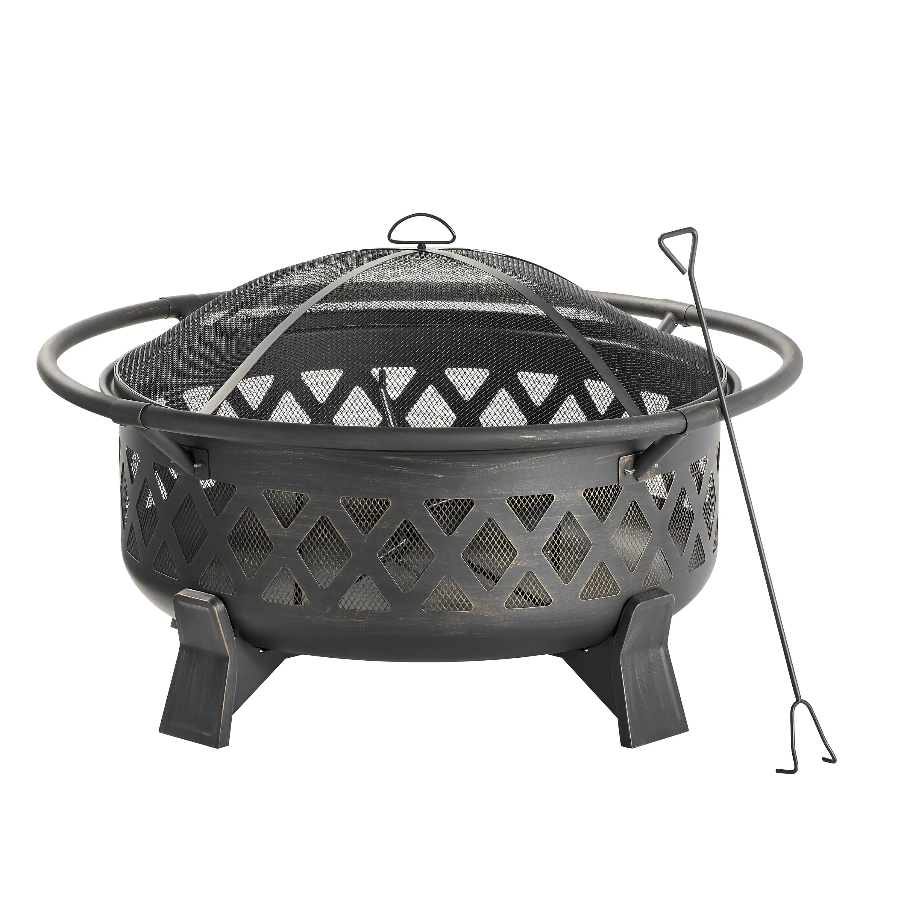 Better Homes & Gardens 35 Round Lattice Wood Burning Fire Pit with Cover, Antique Bronze