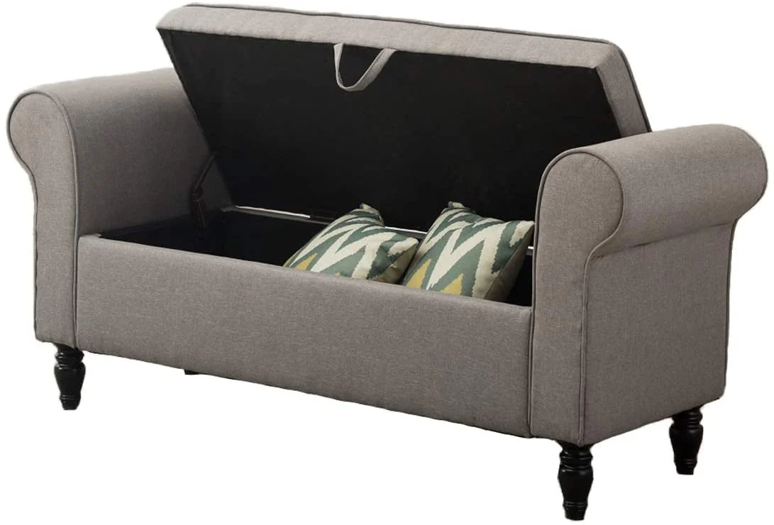 Storage Bench with Arms Upholstered Bench Settee for Bedroom Living Room Gray(Gray) Image 6